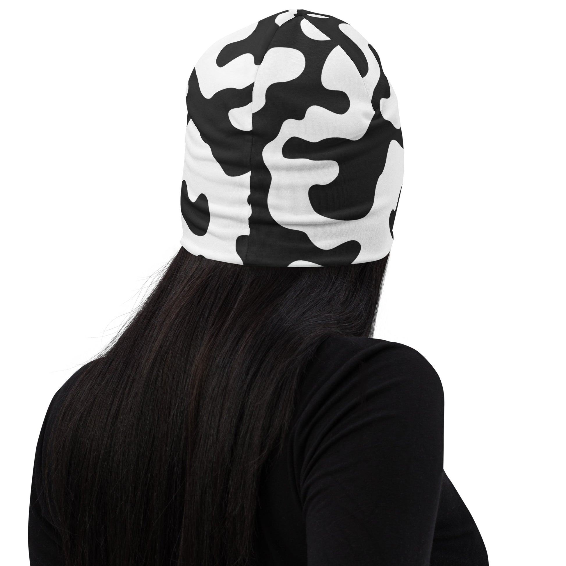 Camo Beanie in Black and White Cow Print | Camo Colors