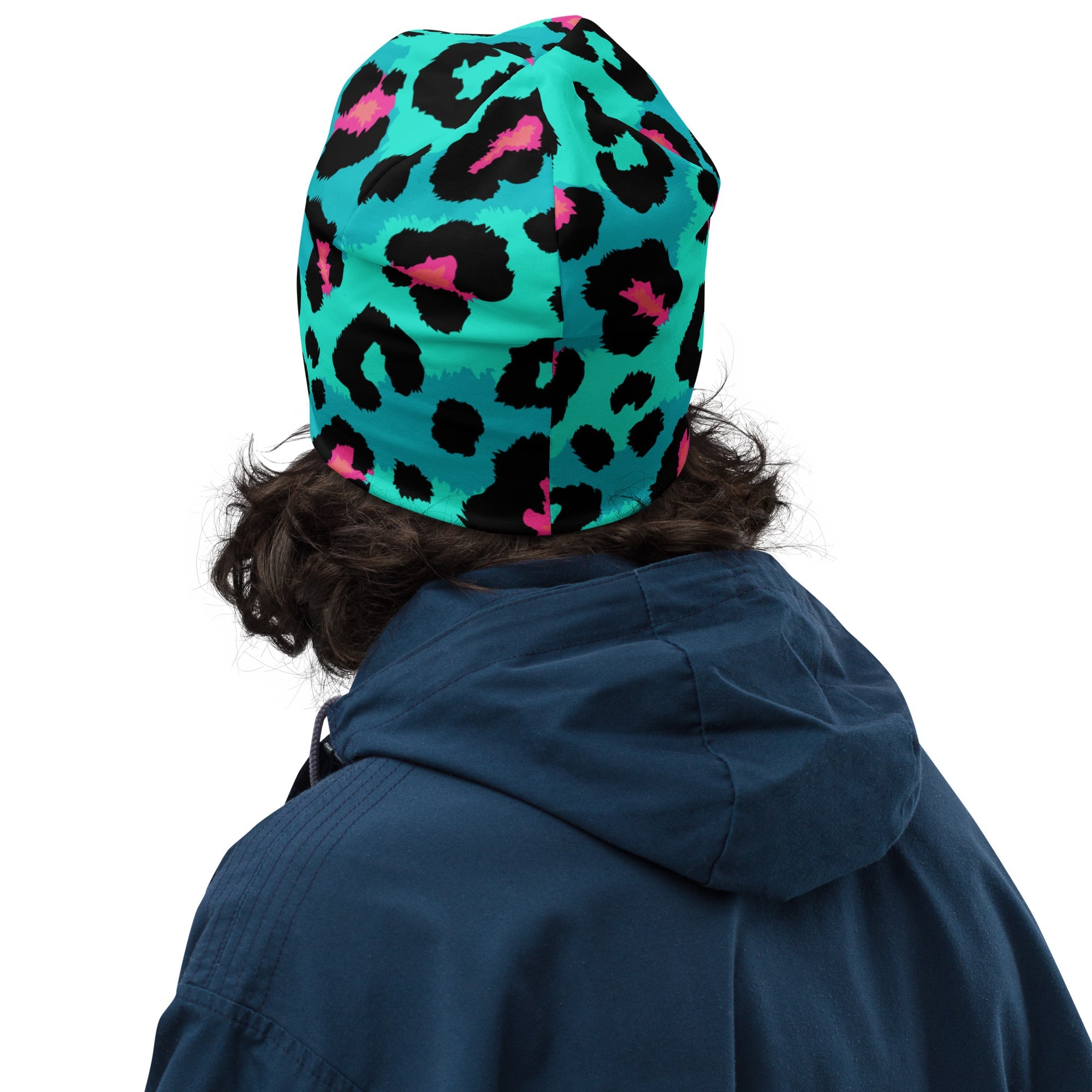 Leopard Print Beanie in Black, Turquoise, and Candy Pink | Camo Colors