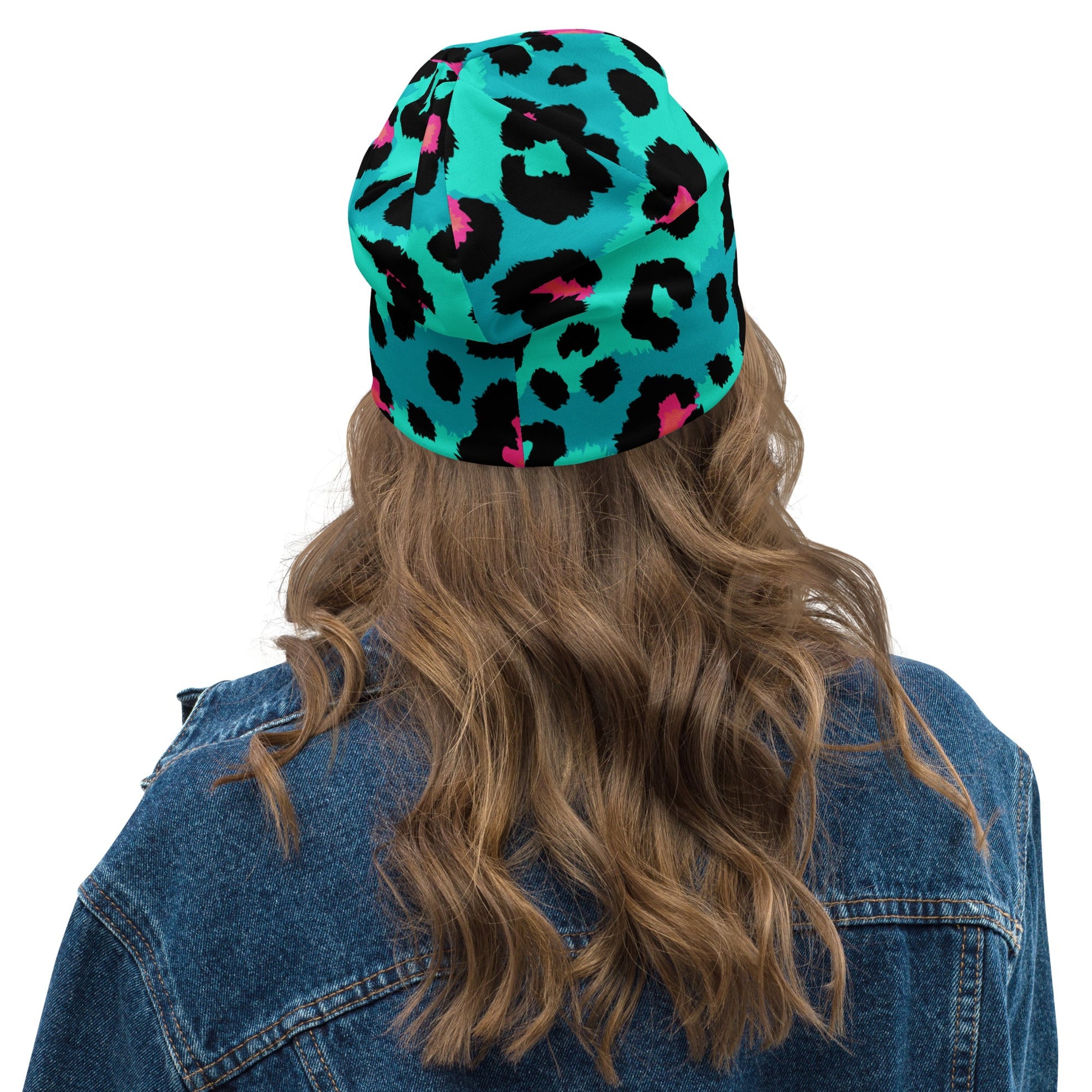 Leopard Print Beanie in Black, Turquoise, and Candy Pink | Camo Colors