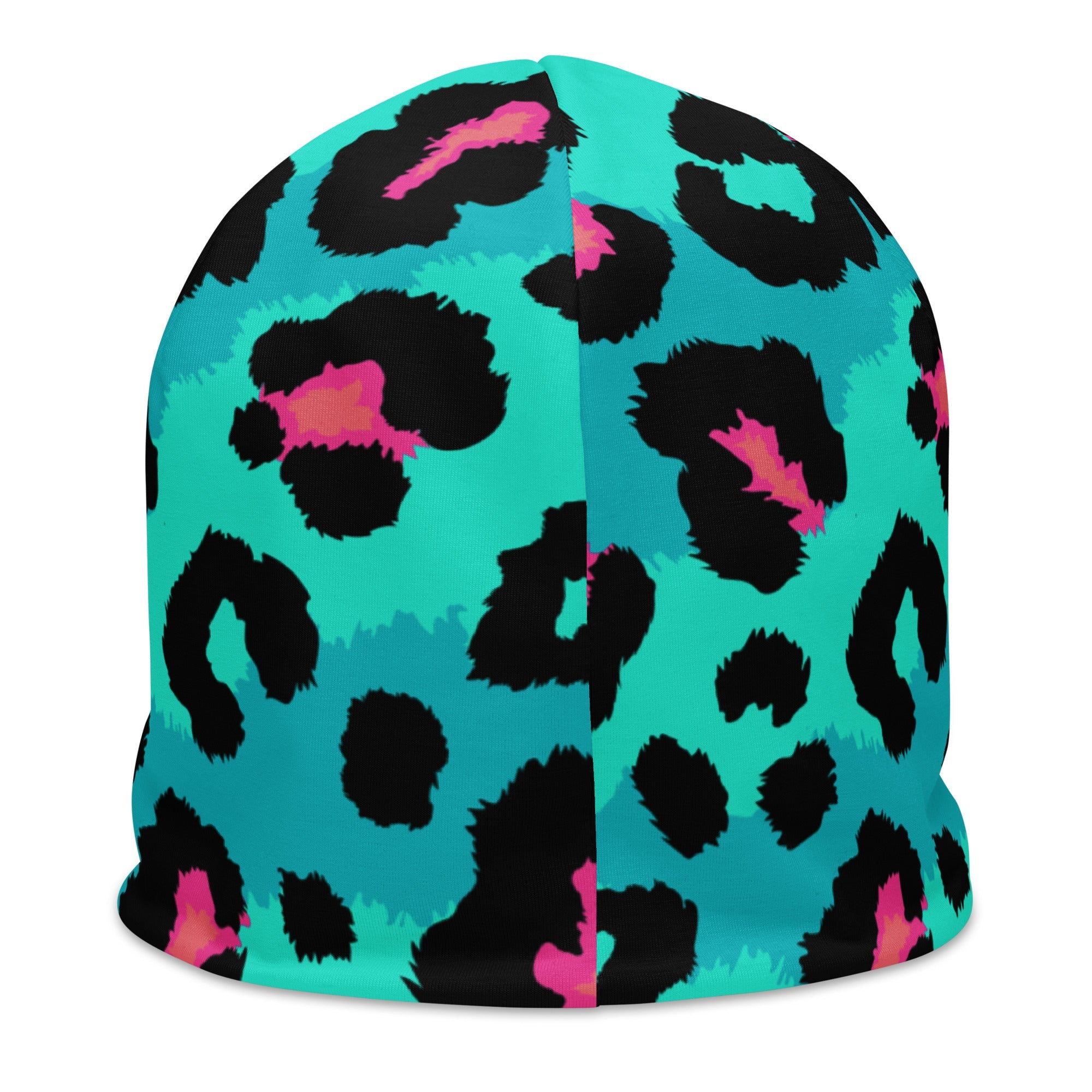 Leopard Print Beanie in Black, Turquoise, and Candy Pink | Camo Colors