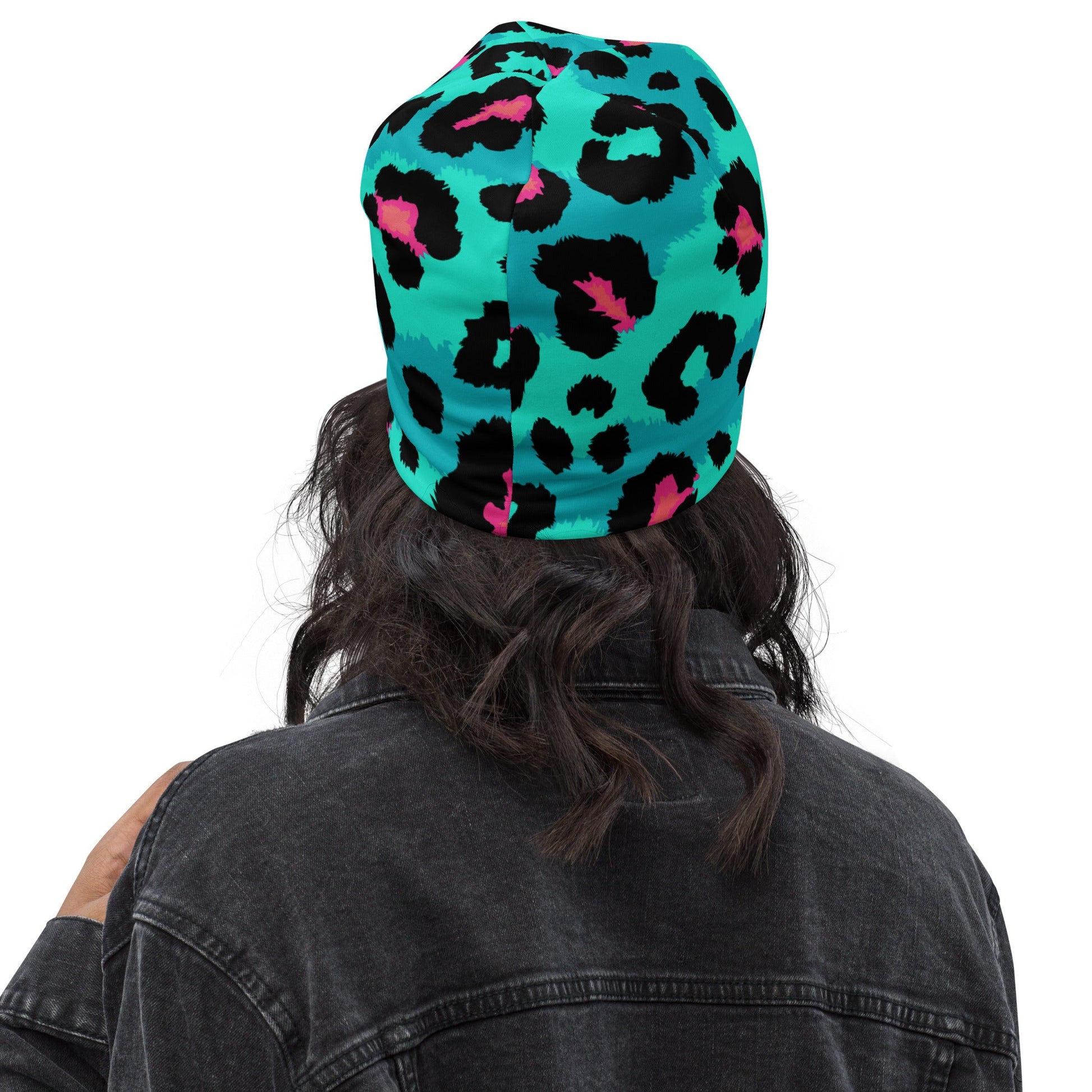 Leopard Print Beanie in Black, Turquoise, and Candy Pink | Camo Colors