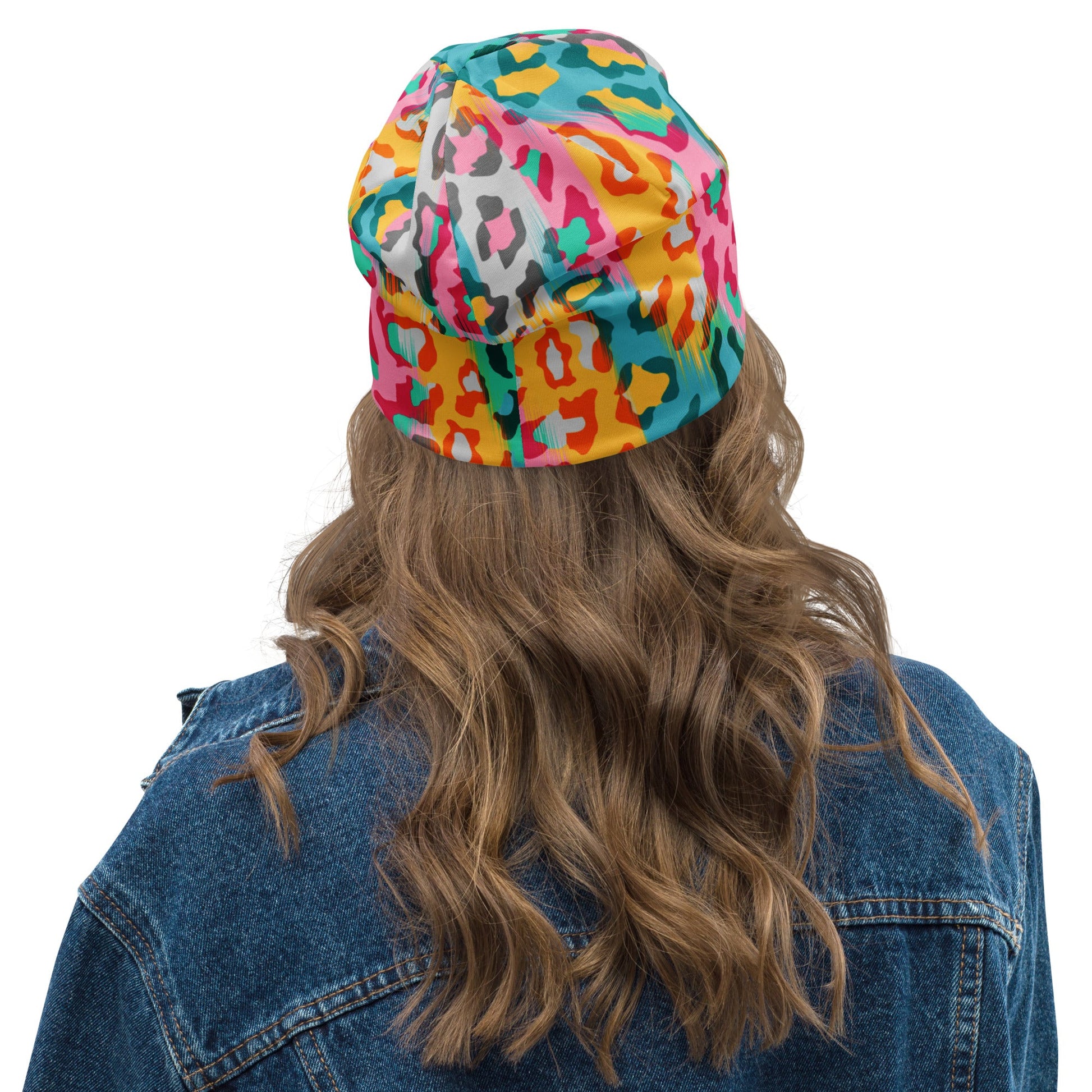 Leopard Print Beanie in Pink and Yellow | Camo Colors