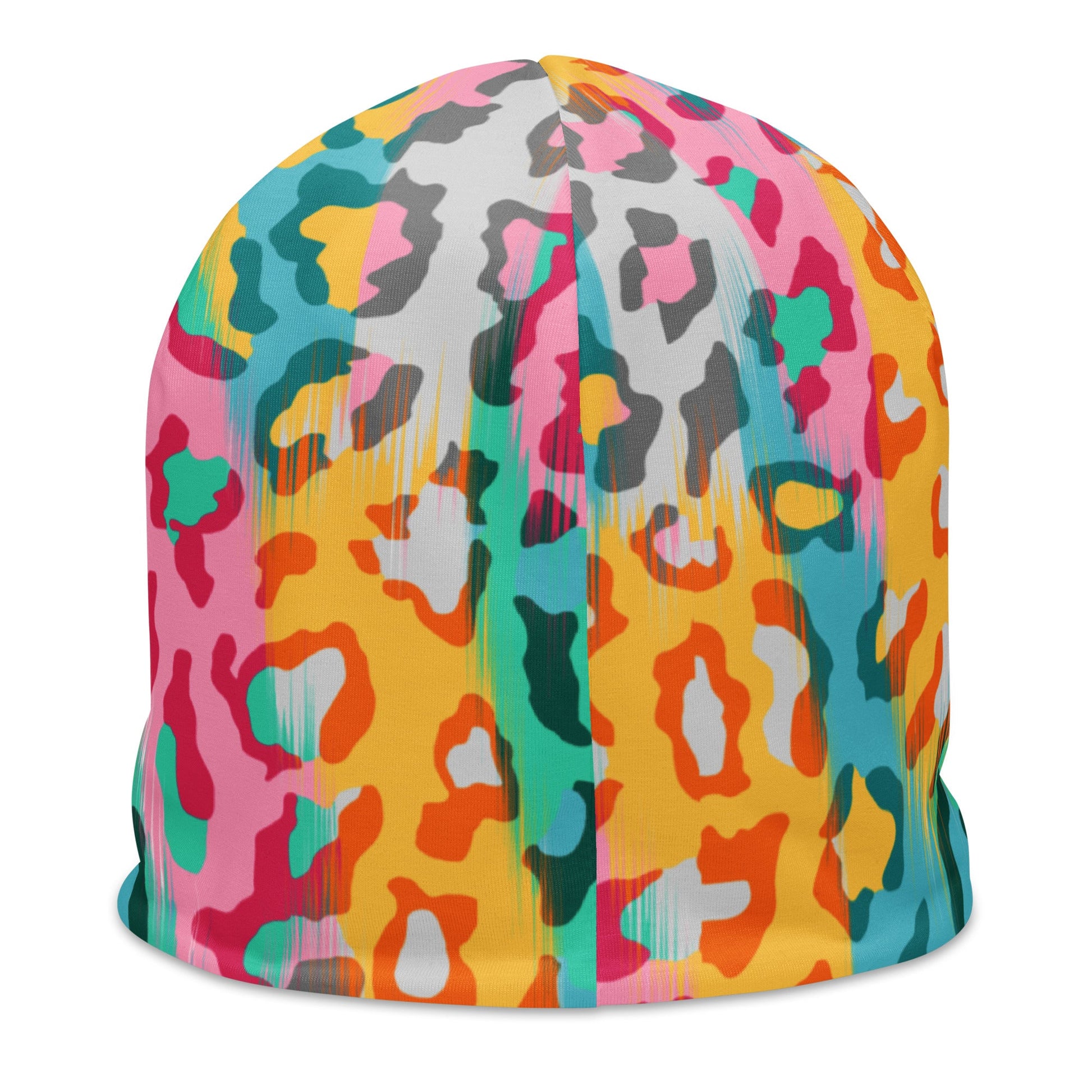 Leopard Print Beanie in Pink and Yellow | Camo Colors