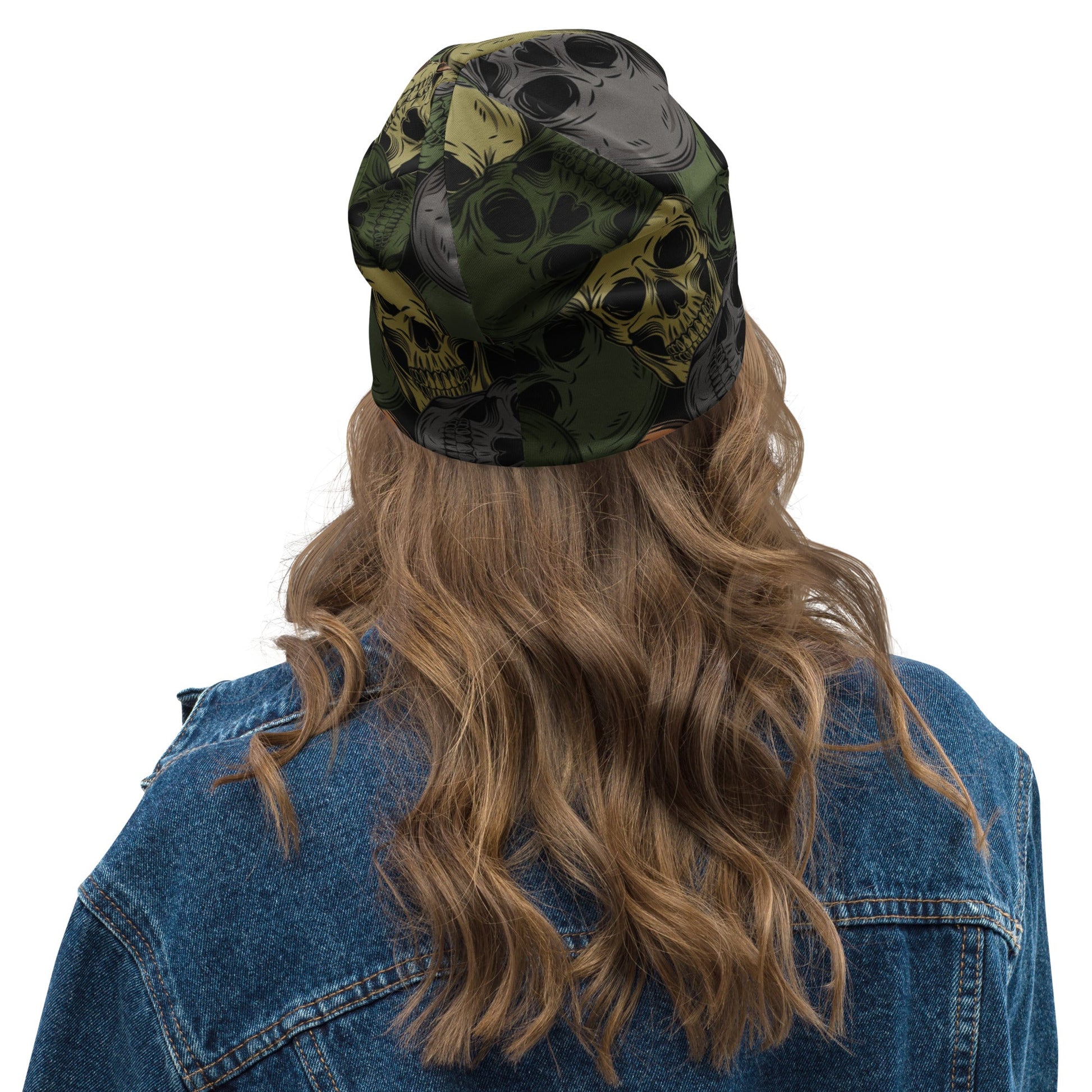 Skulls Print Beanie in Green and Grey | Camo Colors