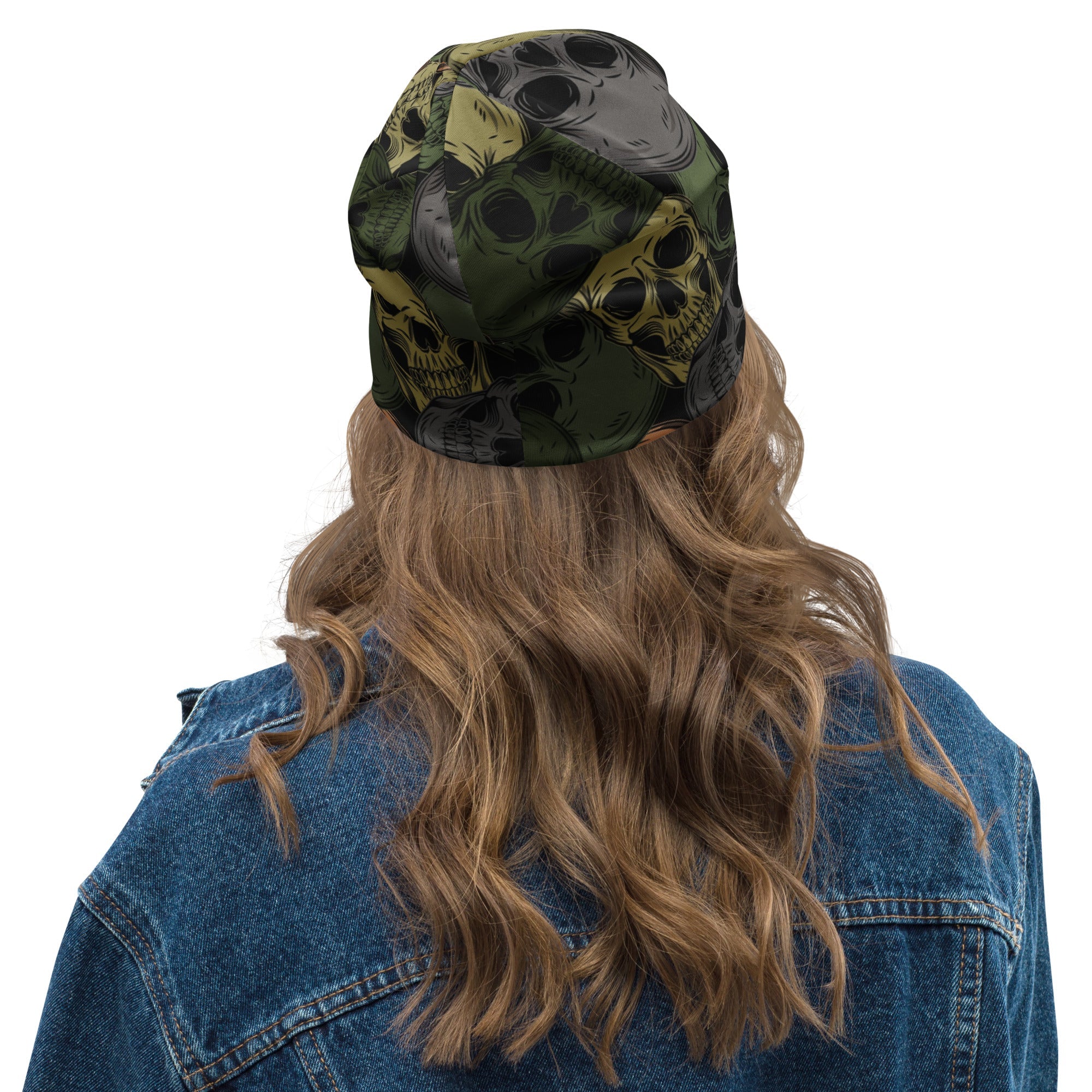 Skulls Print Beanie in Green and Grey | Camo Colors