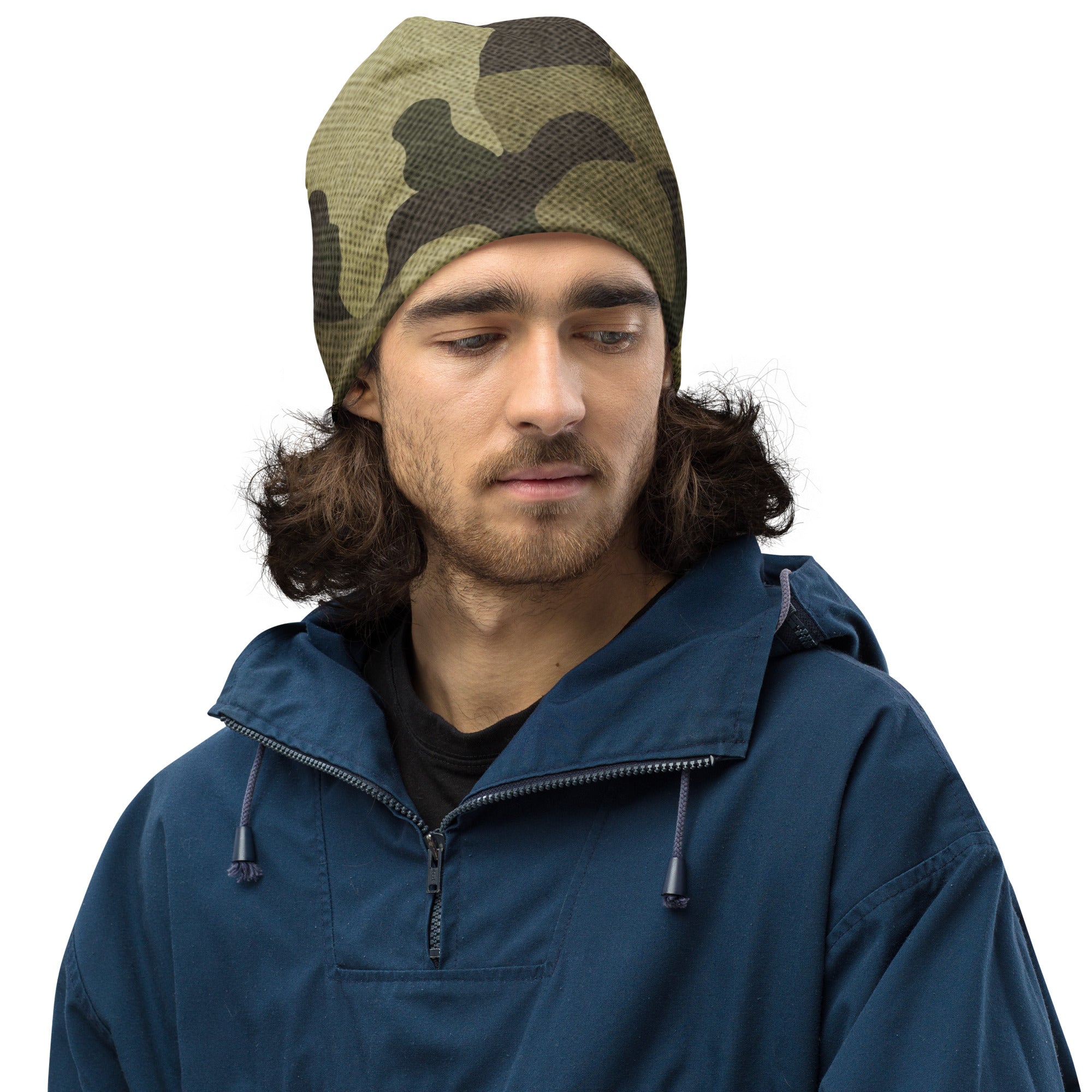 Camouflage Beanie | Green Fabric Design Camo Colors