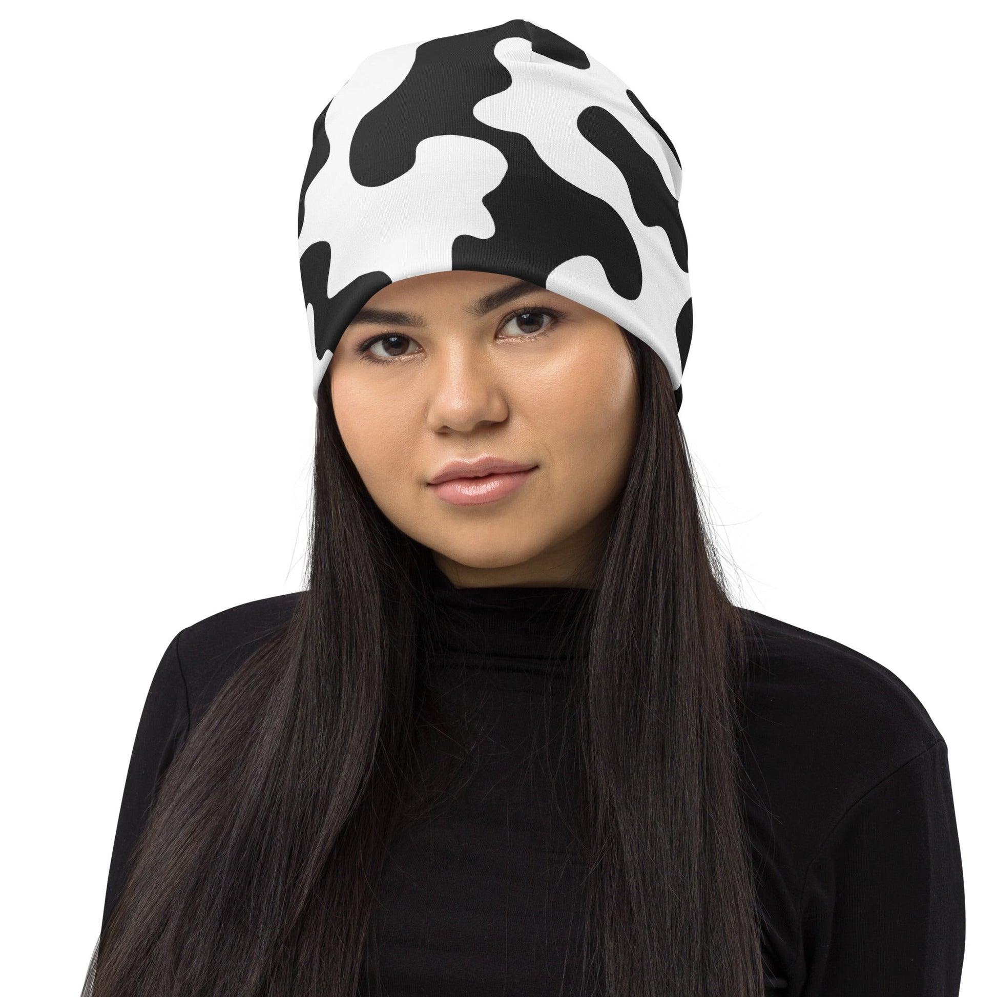 Camo Beanie in Black and White Cow Print | Camo Colors
