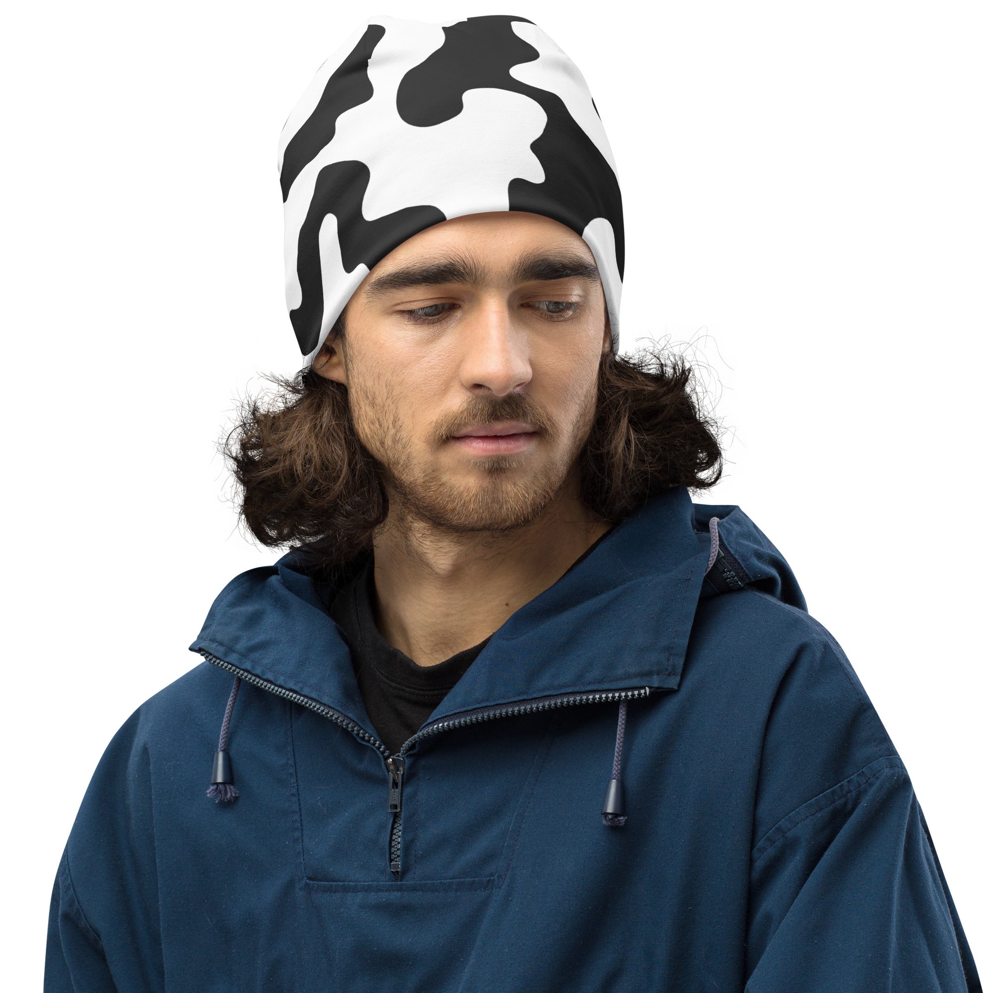 Camo Beanie in Black and White Cow Print | Camo Colors