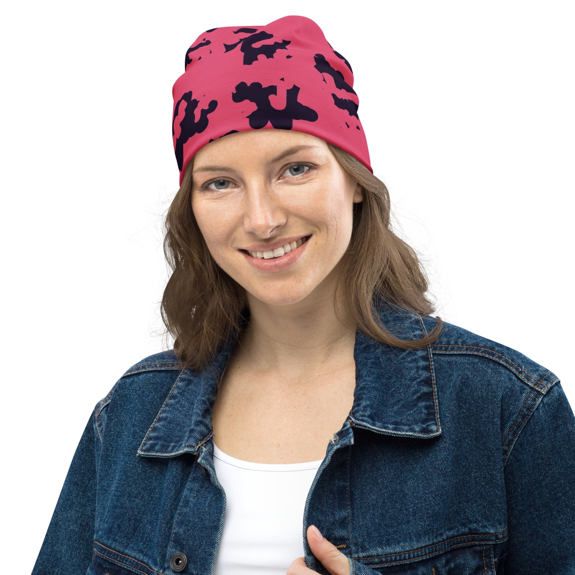 Pink Leopard Beanie with Black Spots | Camo Colors