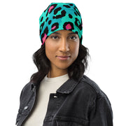 Leopard Print Beanie in Black, Turquoise, and Candy Pink | Camo Colors