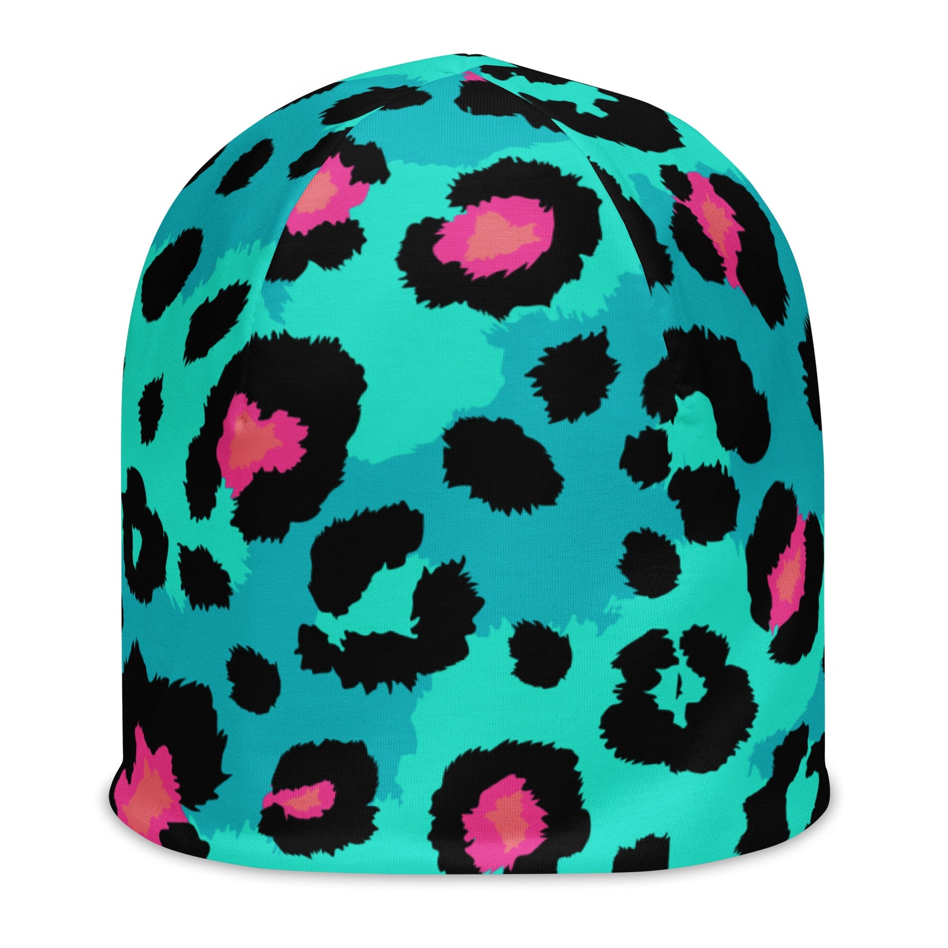 Leopard Print Beanie in Black, Turquoise, and Candy Pink | Camo Colors
