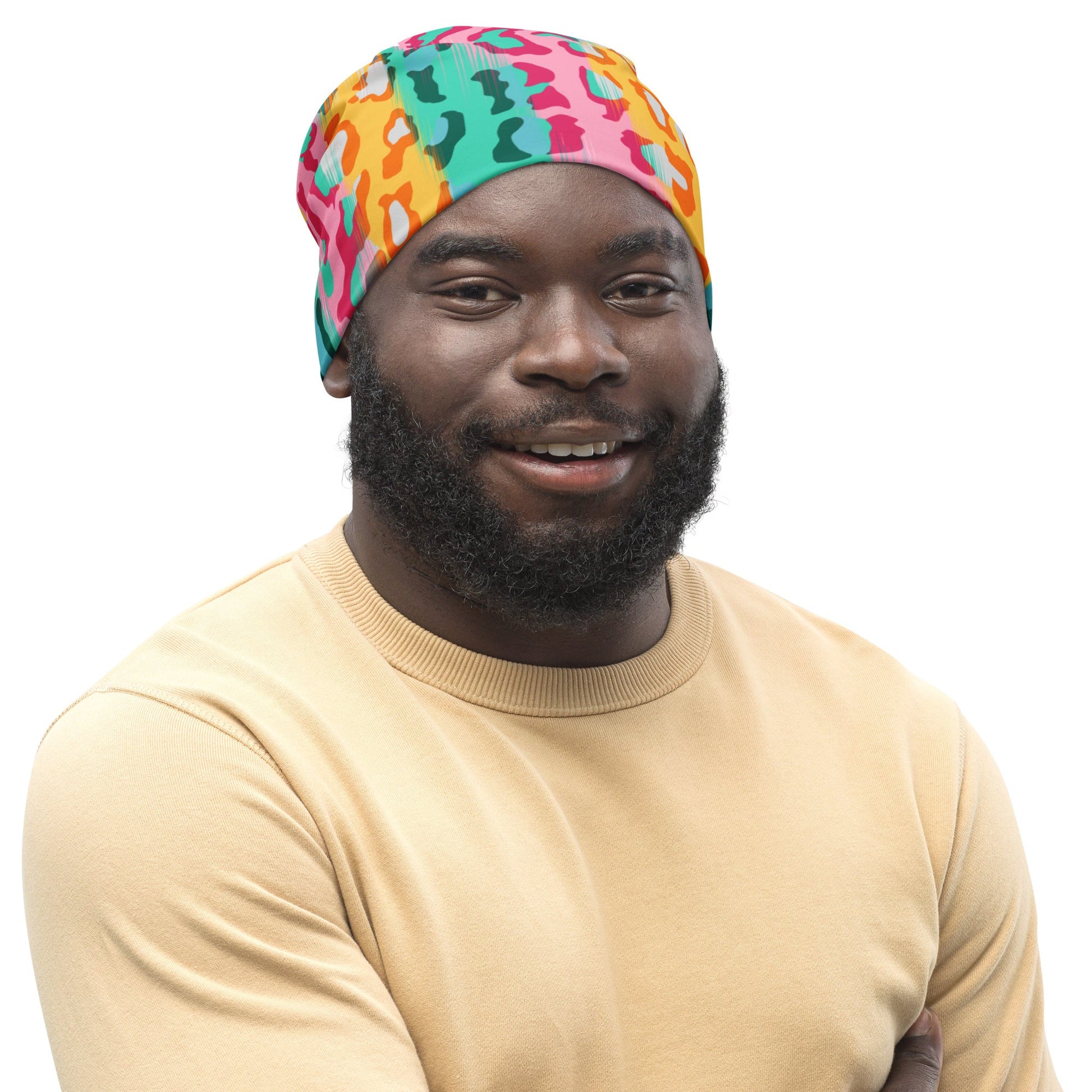 Leopard Print Beanie in Pink and Yellow | Camo Colors