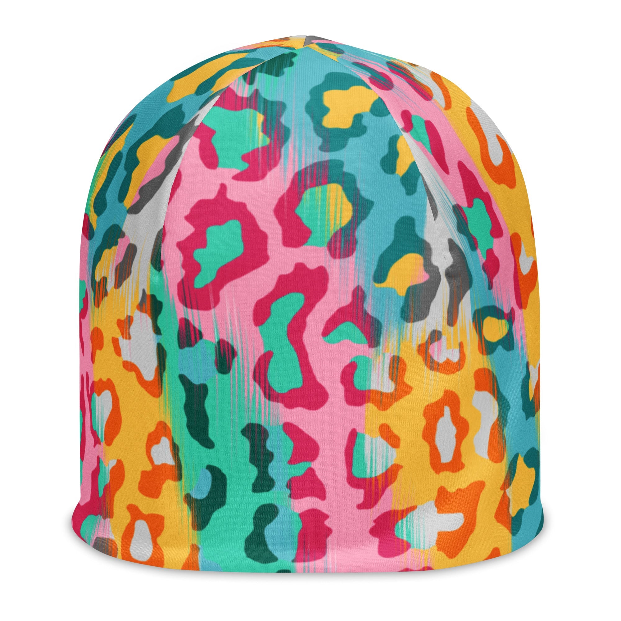 Leopard Print Beanie in Pink and Yellow | Camo Colors