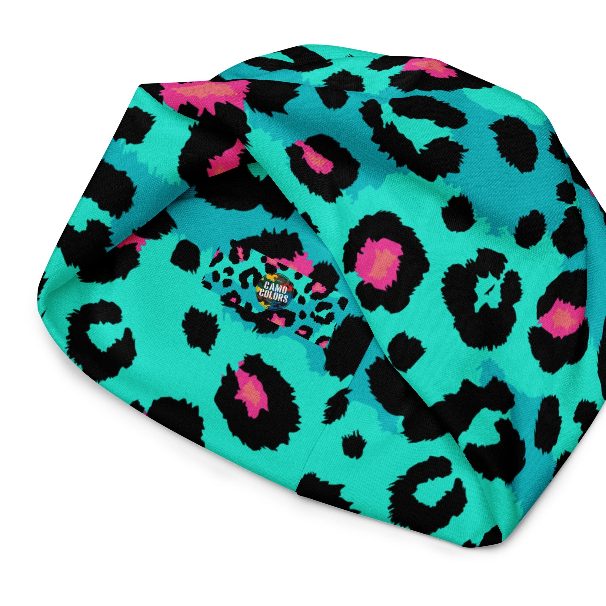 Leopard Print Beanie in Black, Turquoise, and Candy Pink | Camo Colors
