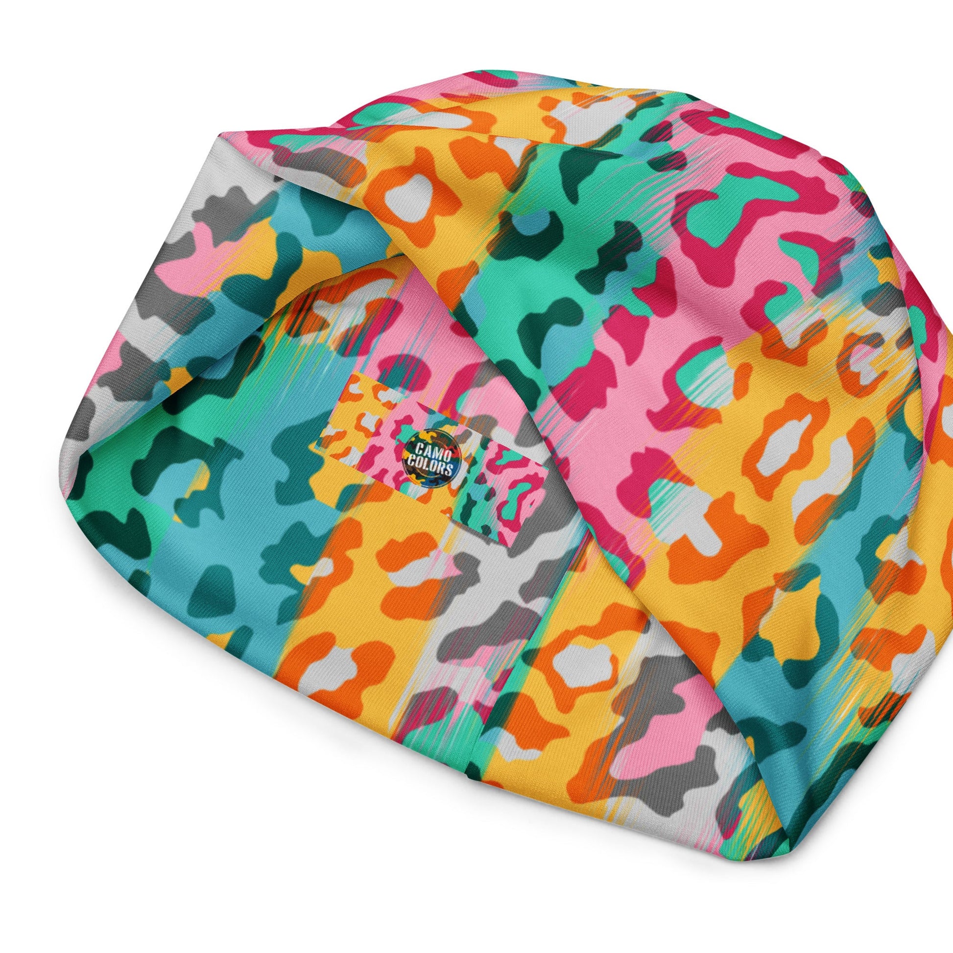 Leopard Print Beanie in Pink and Yellow | Camo Colors
