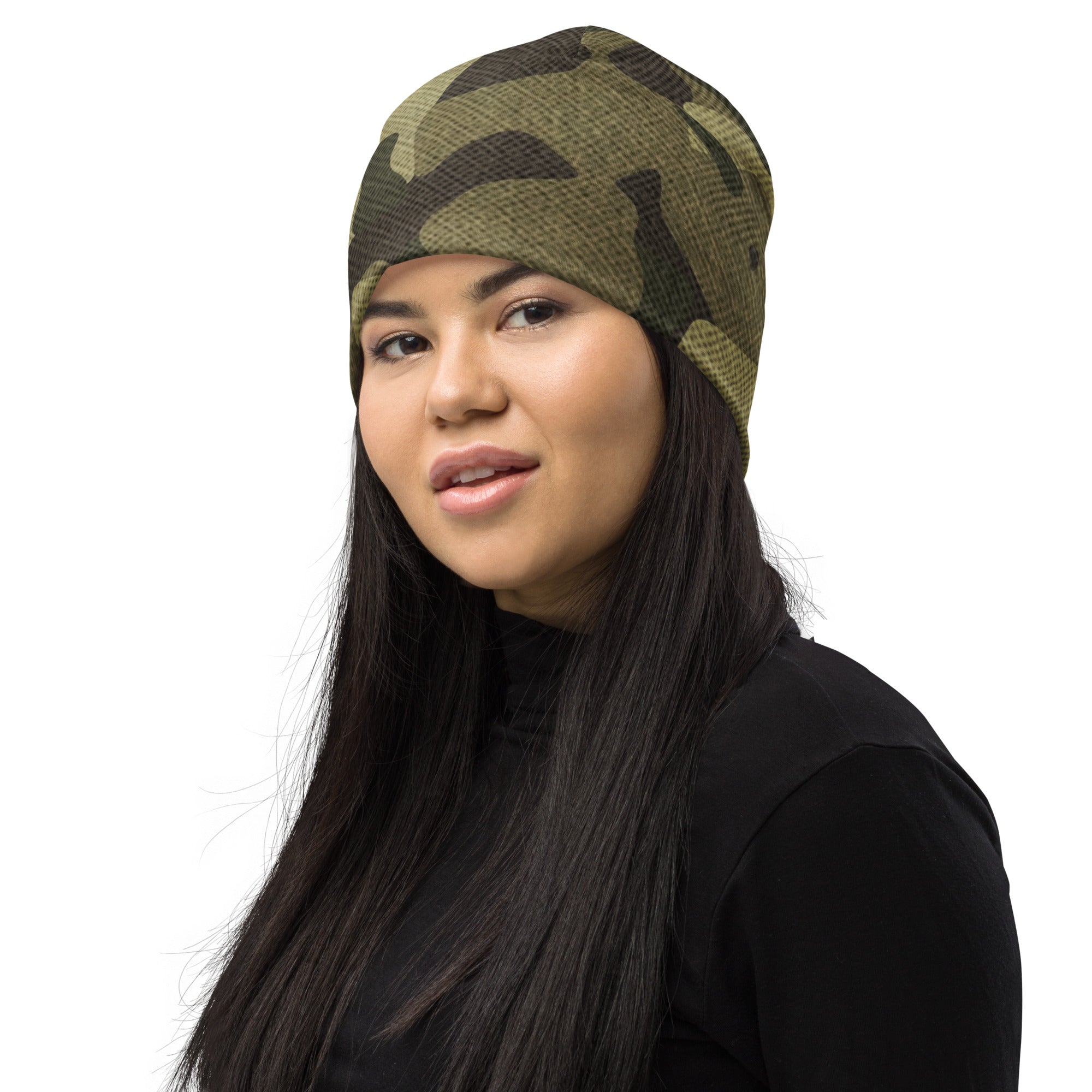 Camouflage Beanie | Green Fabric Design Camo Colors