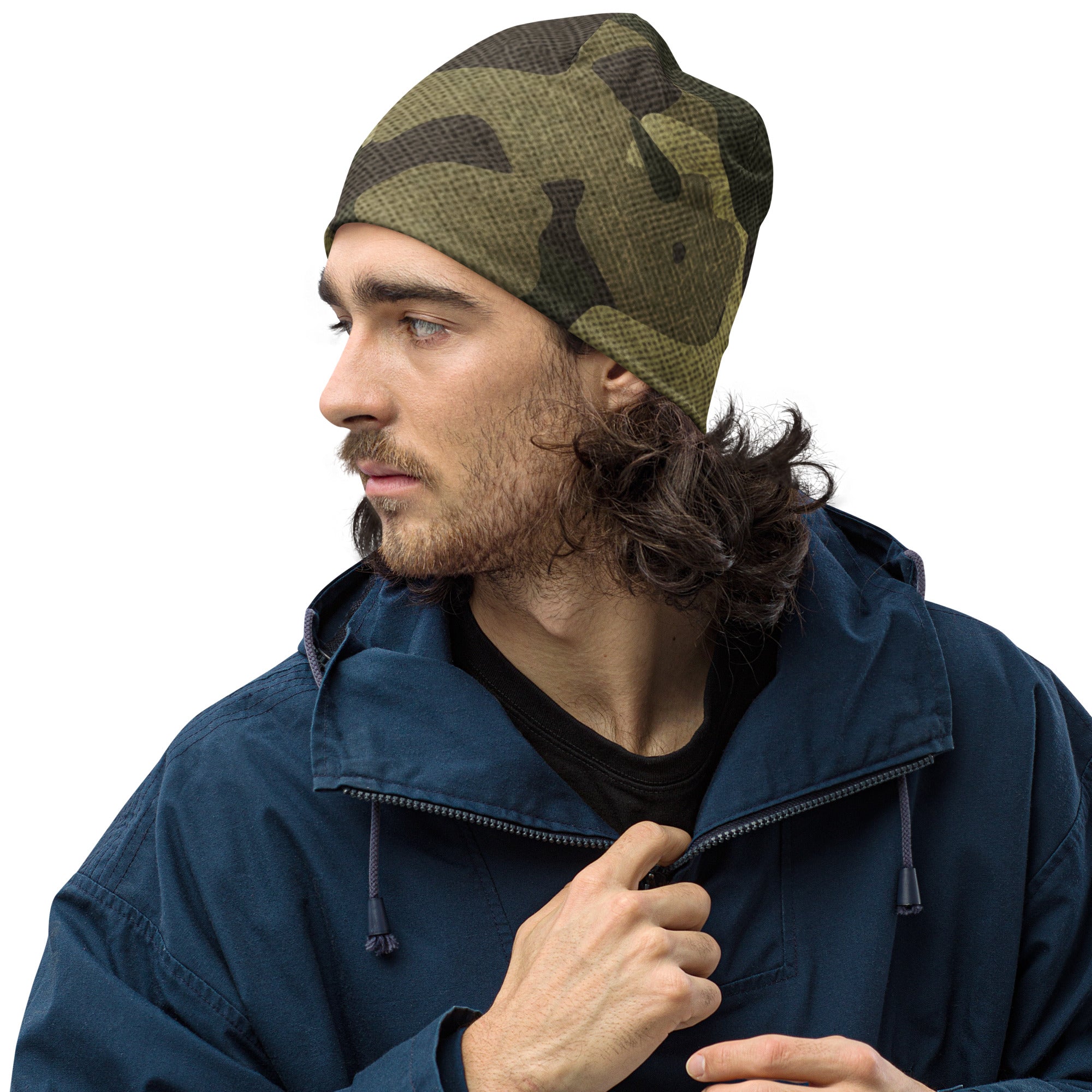 Camouflage Beanie | Green Fabric Design Camo Colors