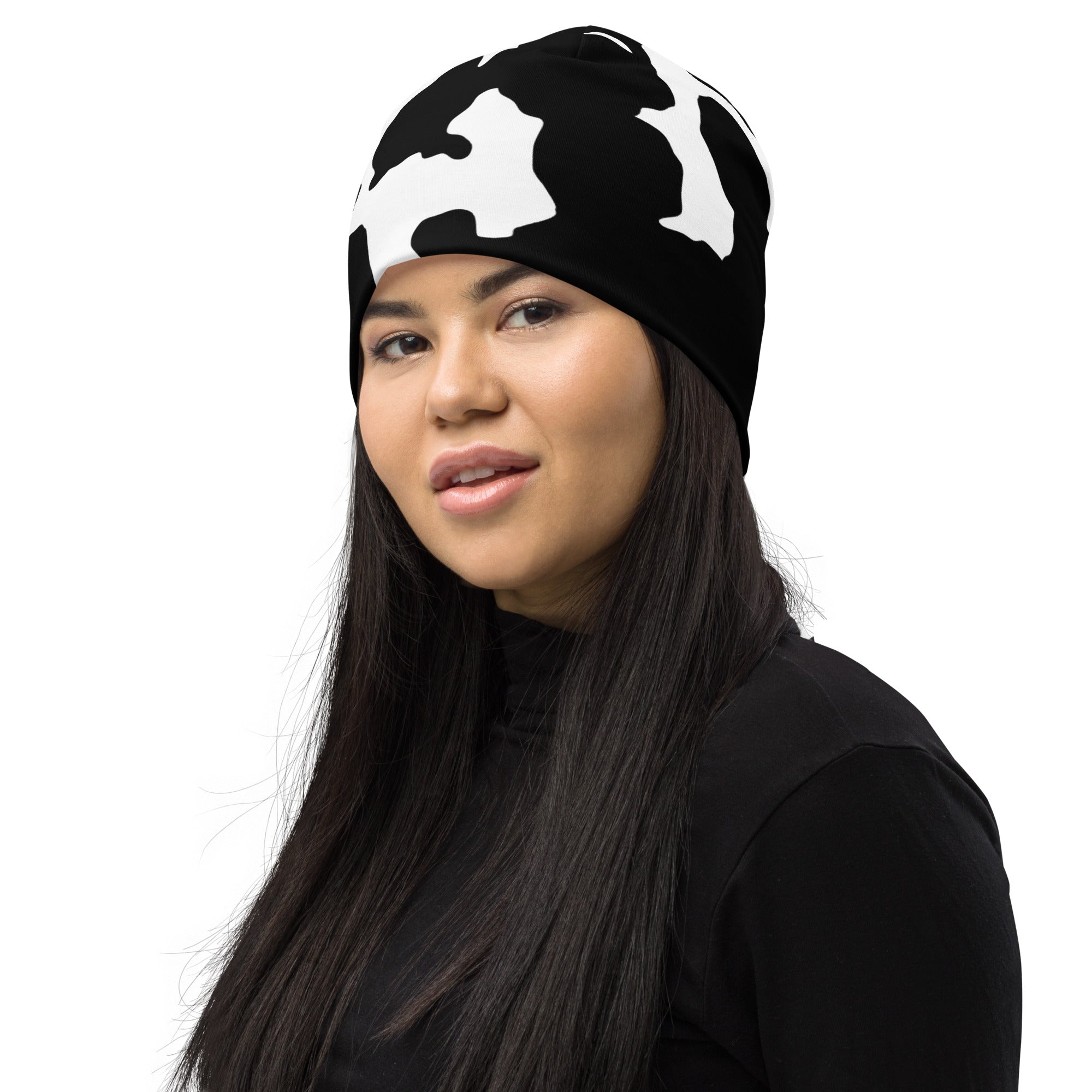 Camouflage Beanie | Black & White Cow Print Camo Colors