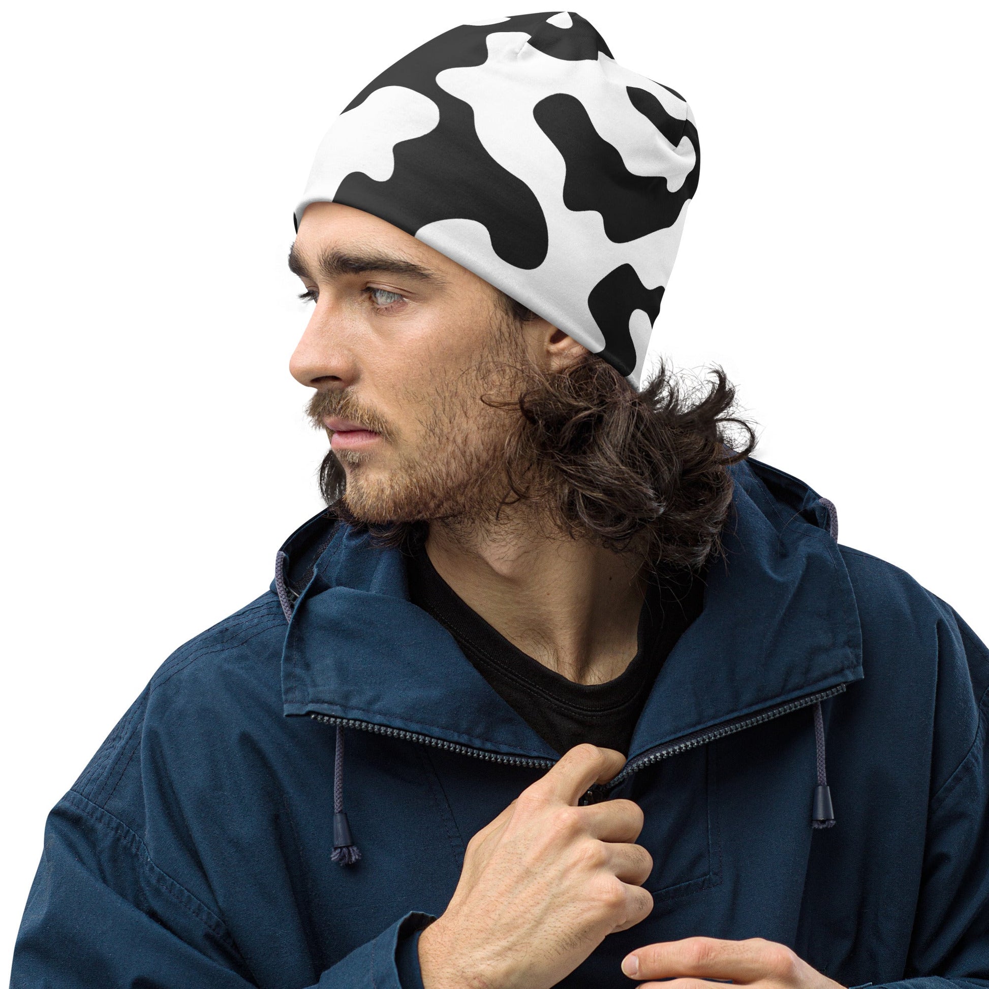 Camo Beanie in Black and White Cow Print | Camo Colors