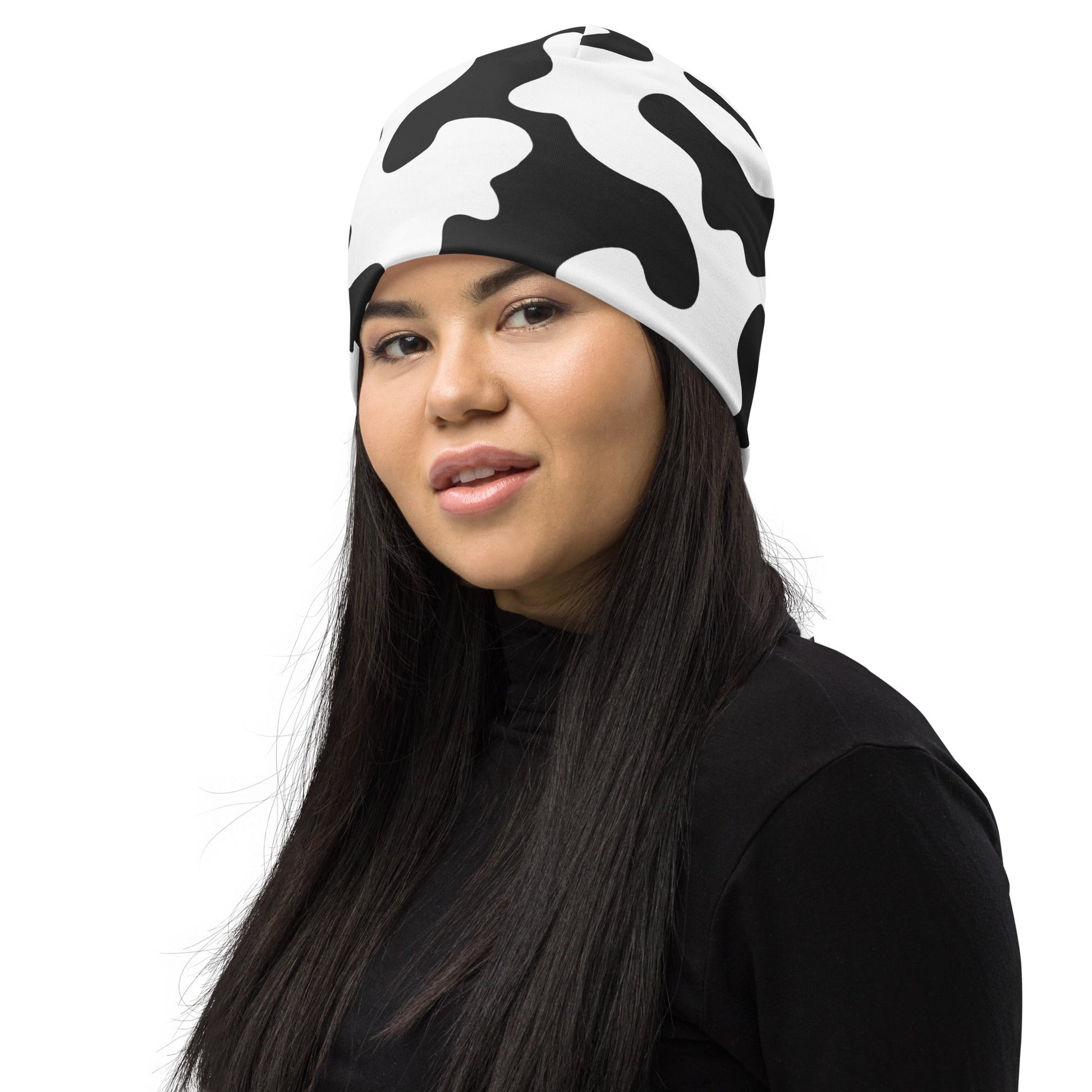 Camo Beanie in Black and White Cow Print | Camo Colors