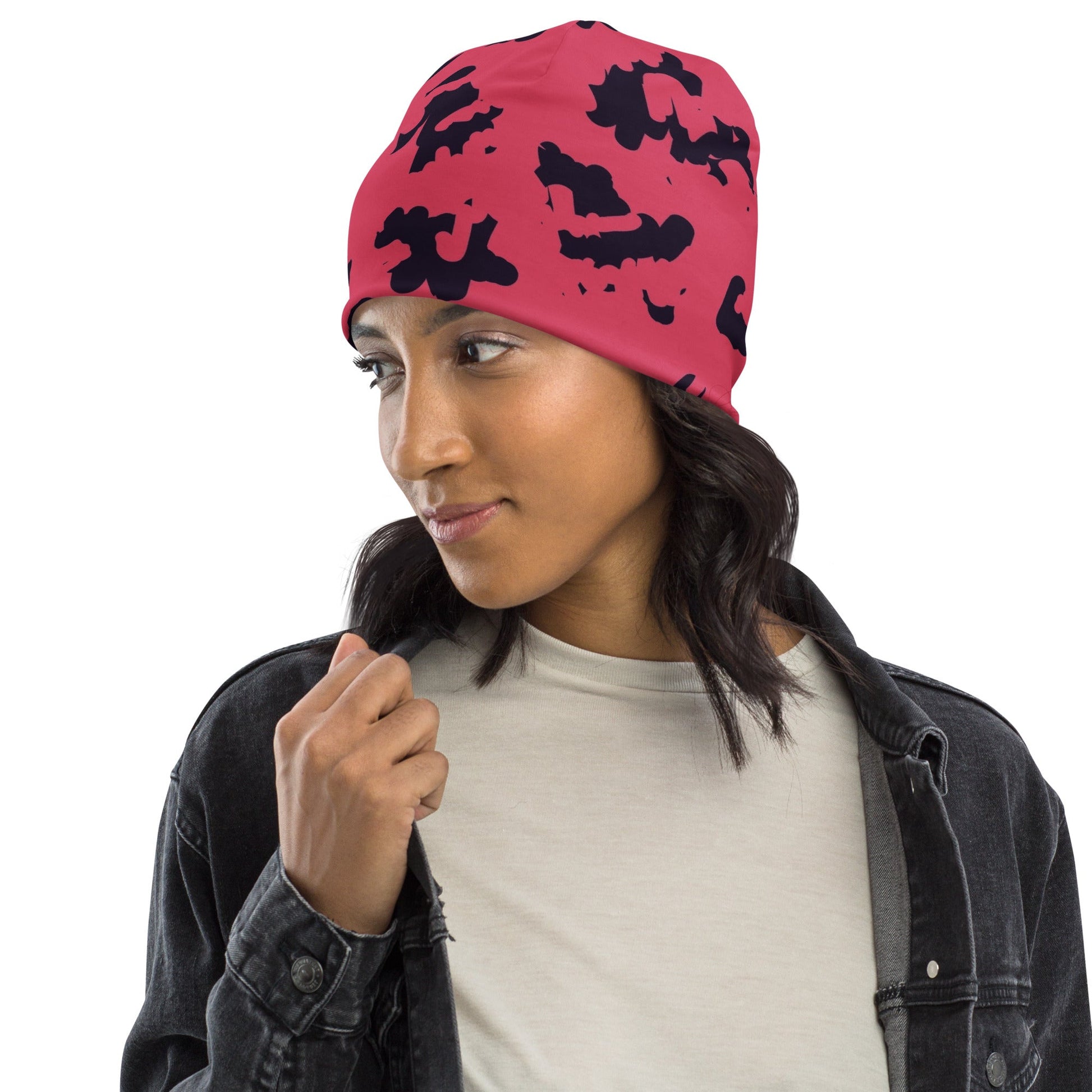 Pink Leopard Beanie with Black Spots | Camo Colors