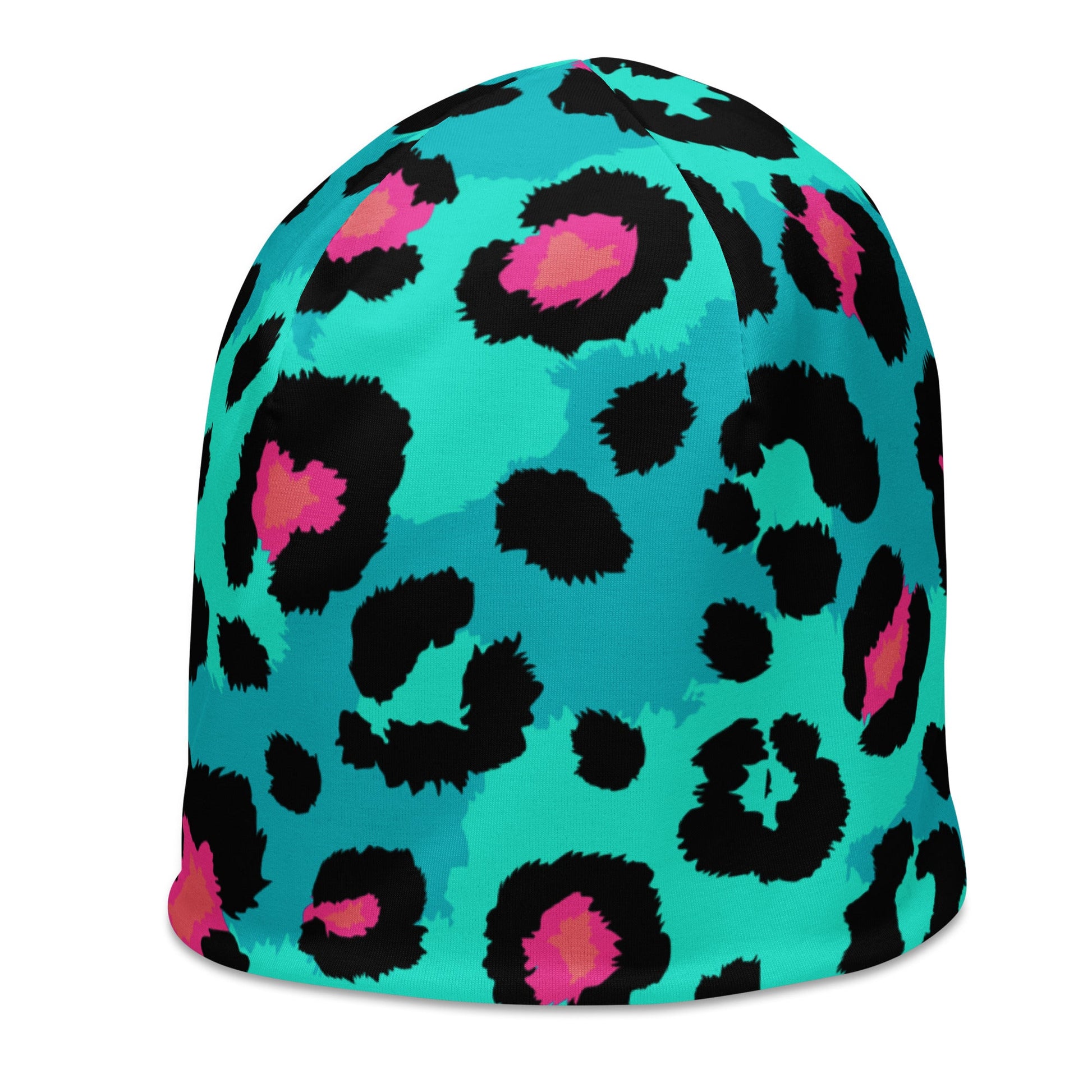 Leopard Print Beanie in Black, Turquoise, and Candy Pink | Camo Colors