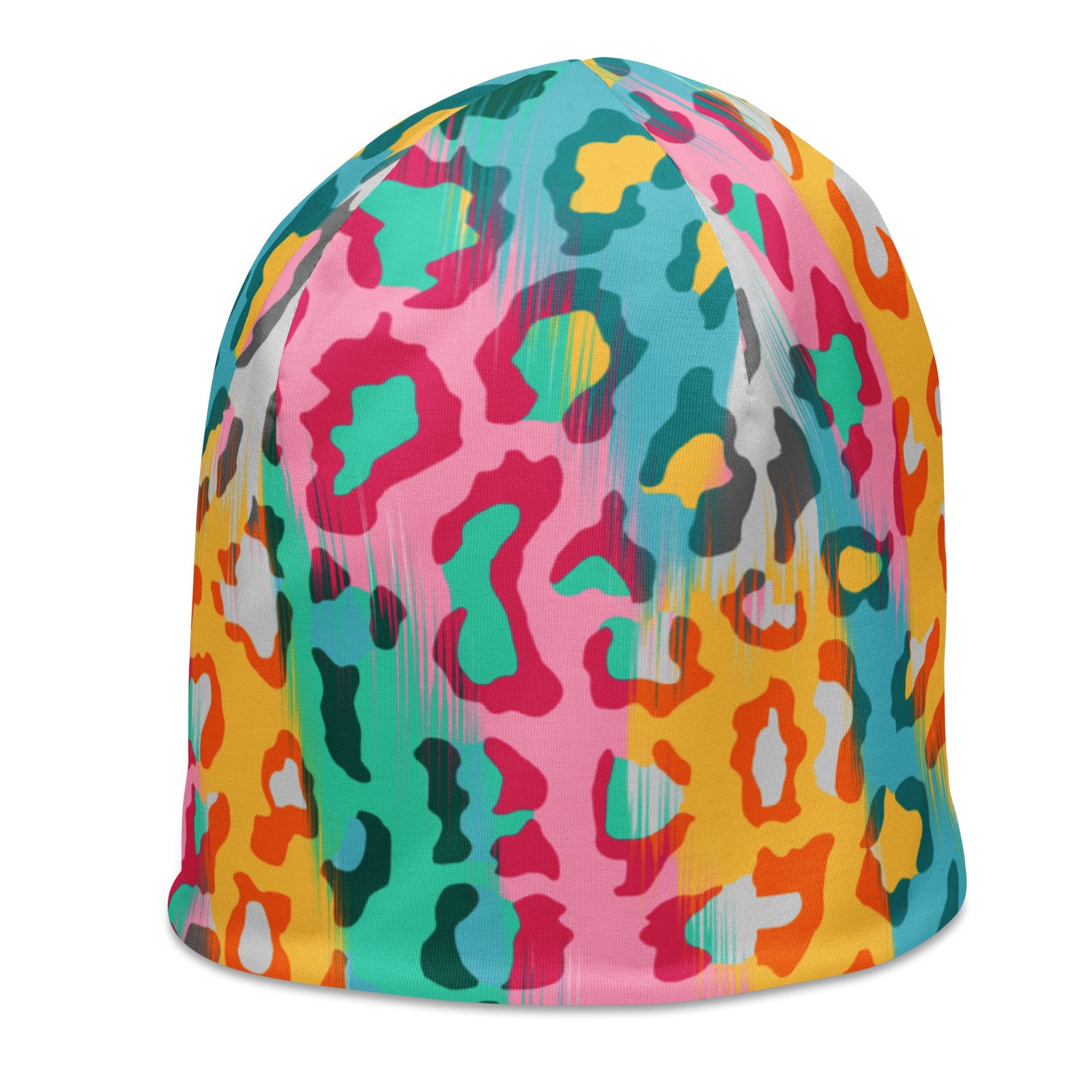 Leopard Print Beanie in Pink and Yellow | Camo Colors