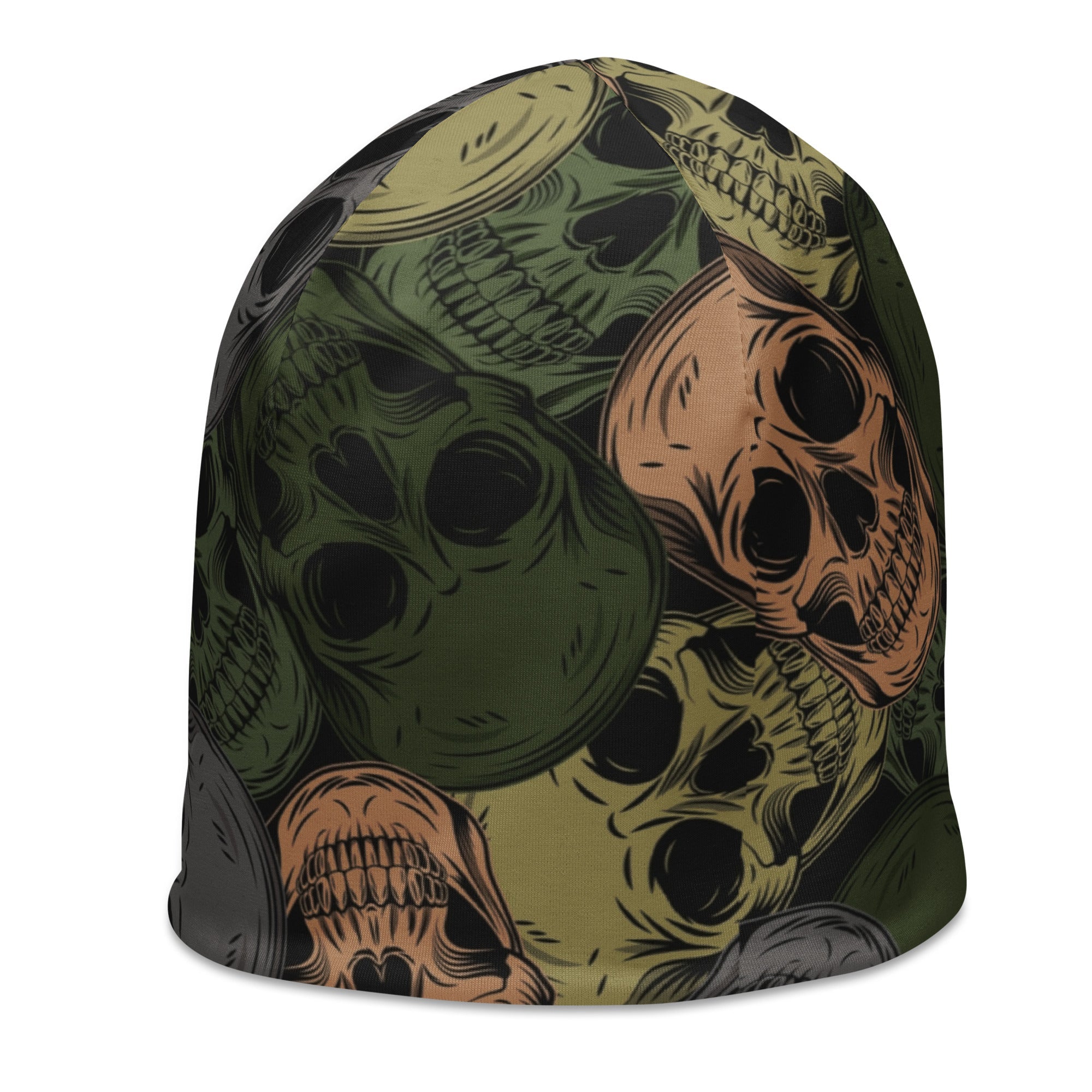Skulls Print Beanie in Green and Grey | Camo Colors