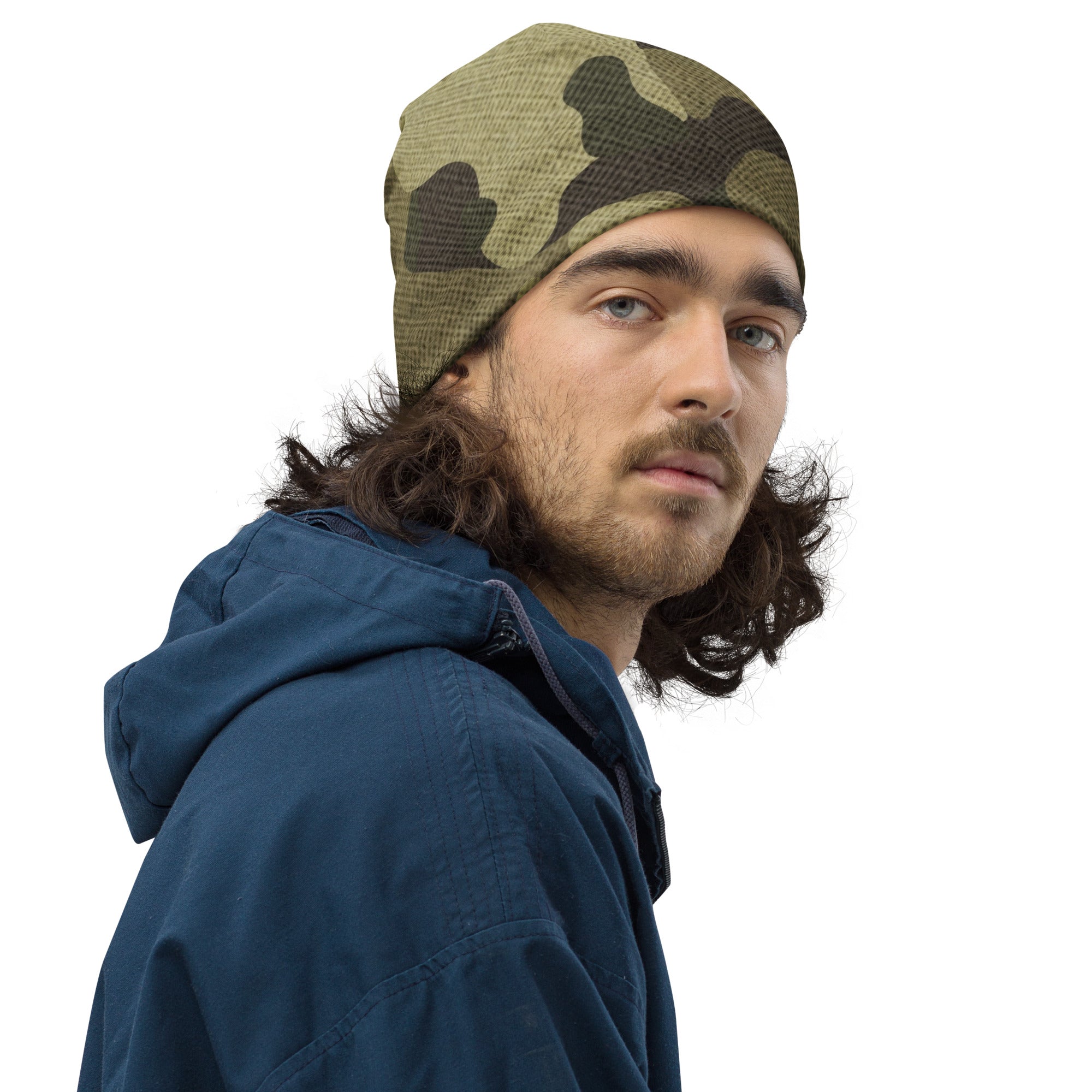 Camouflage Beanie | Green Fabric Design Camo Colors