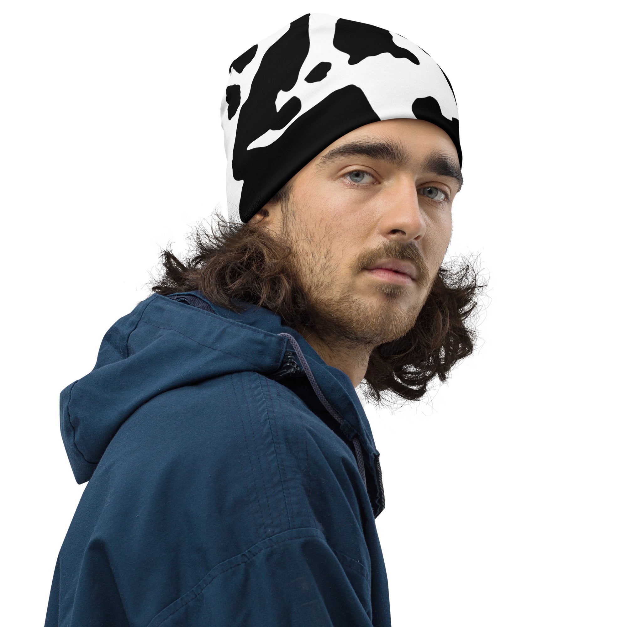 Camouflage Beanie | Black & White Cow Print Camo Colors