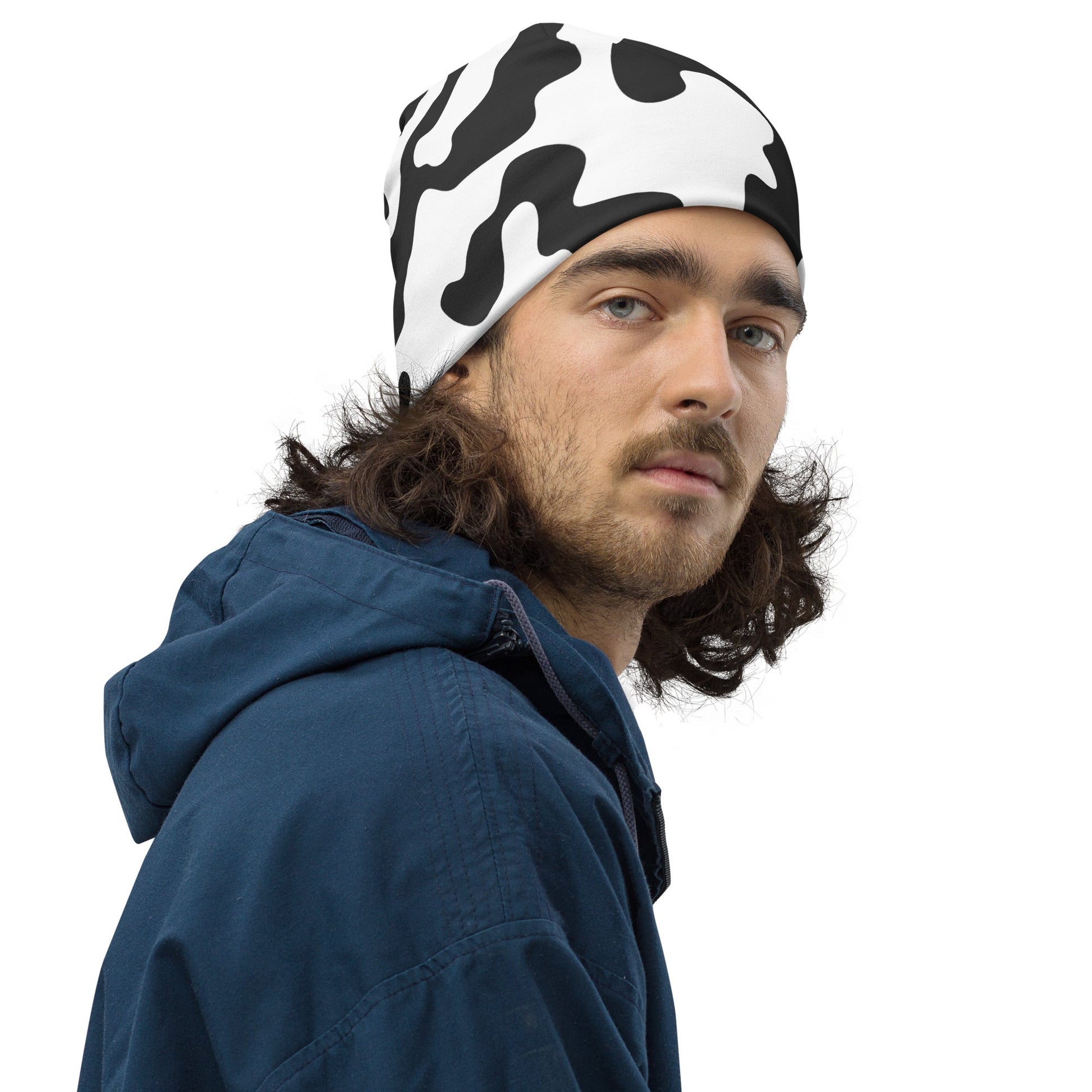 Camo Beanie in Black and White Cow Print | Camo Colors