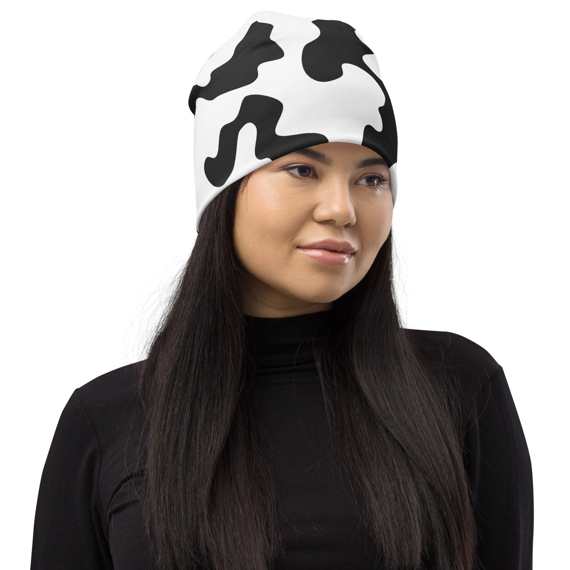 Camo Beanie in Black and White Cow Print | Camo Colors