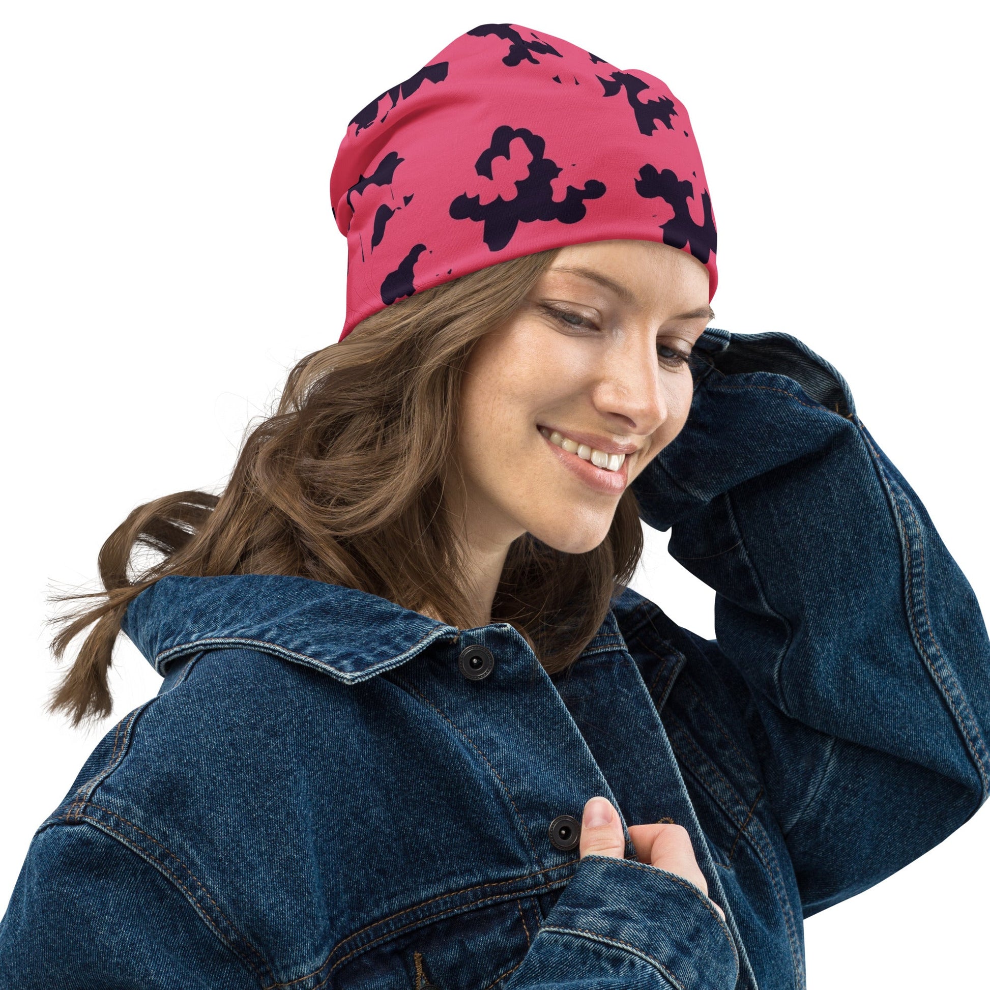 Pink Leopard Beanie with Black Spots | Camo Colors