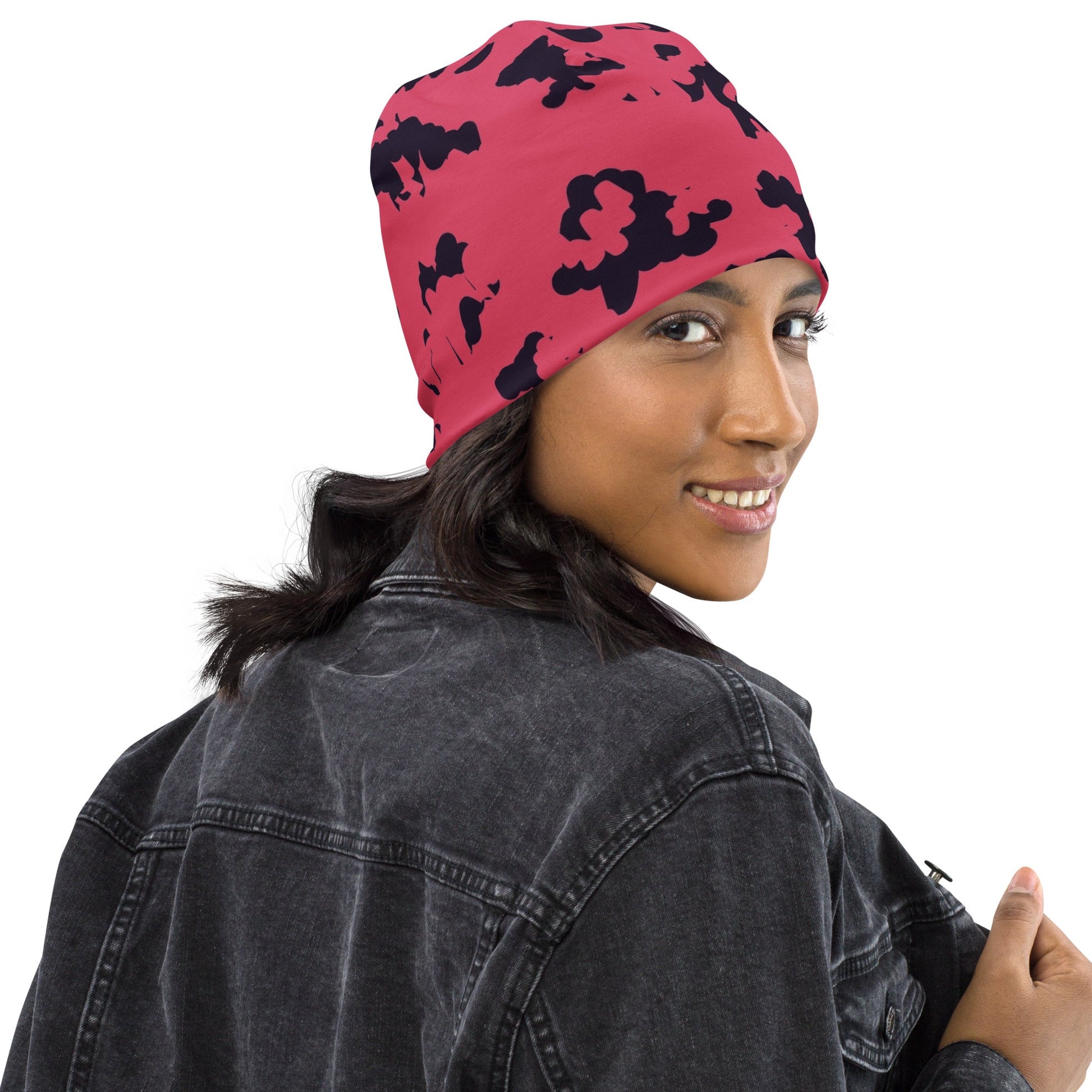 Pink Leopard Beanie with Black Spots | Camo Colors