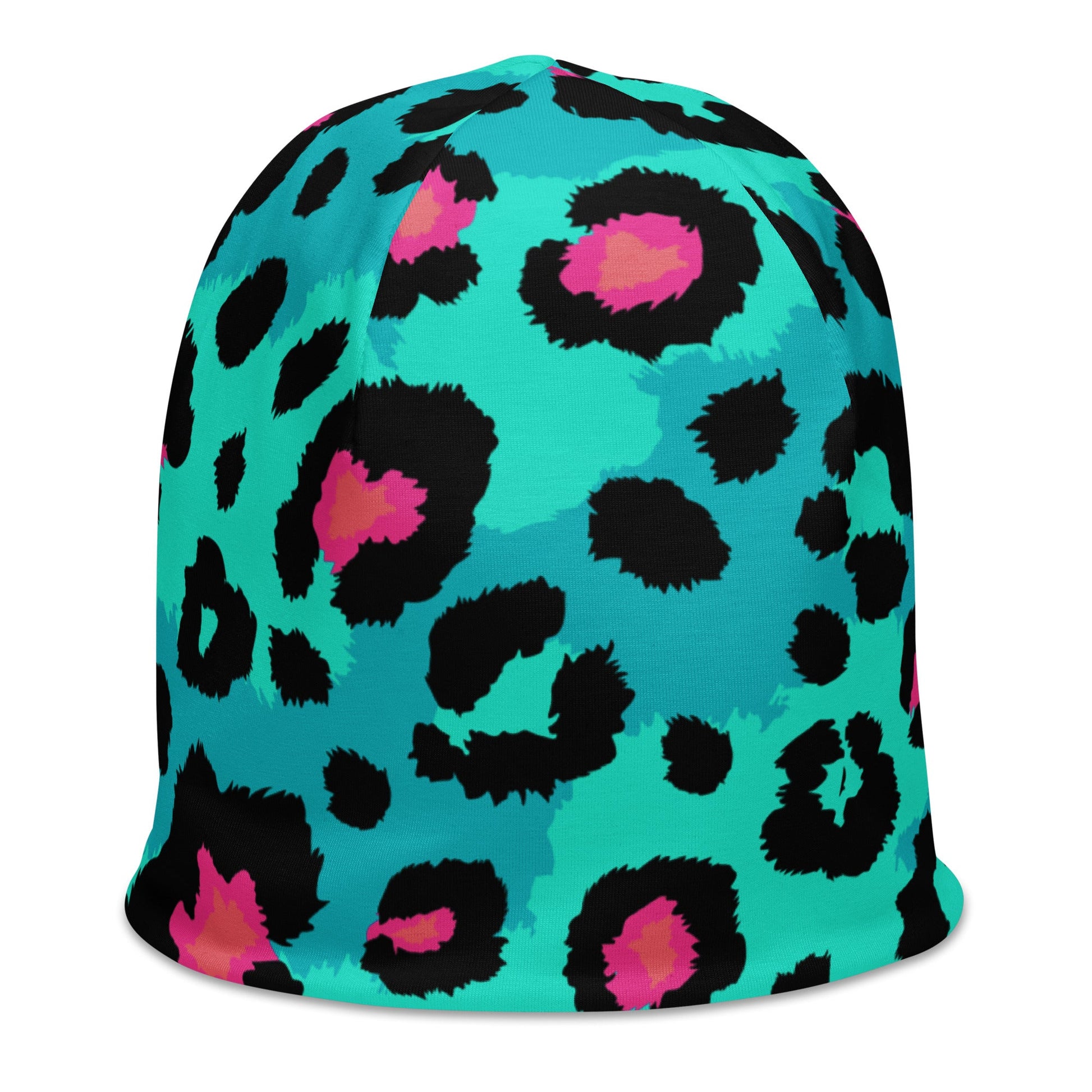 Leopard Print Beanie in Black, Turquoise, and Candy Pink | Camo Colors