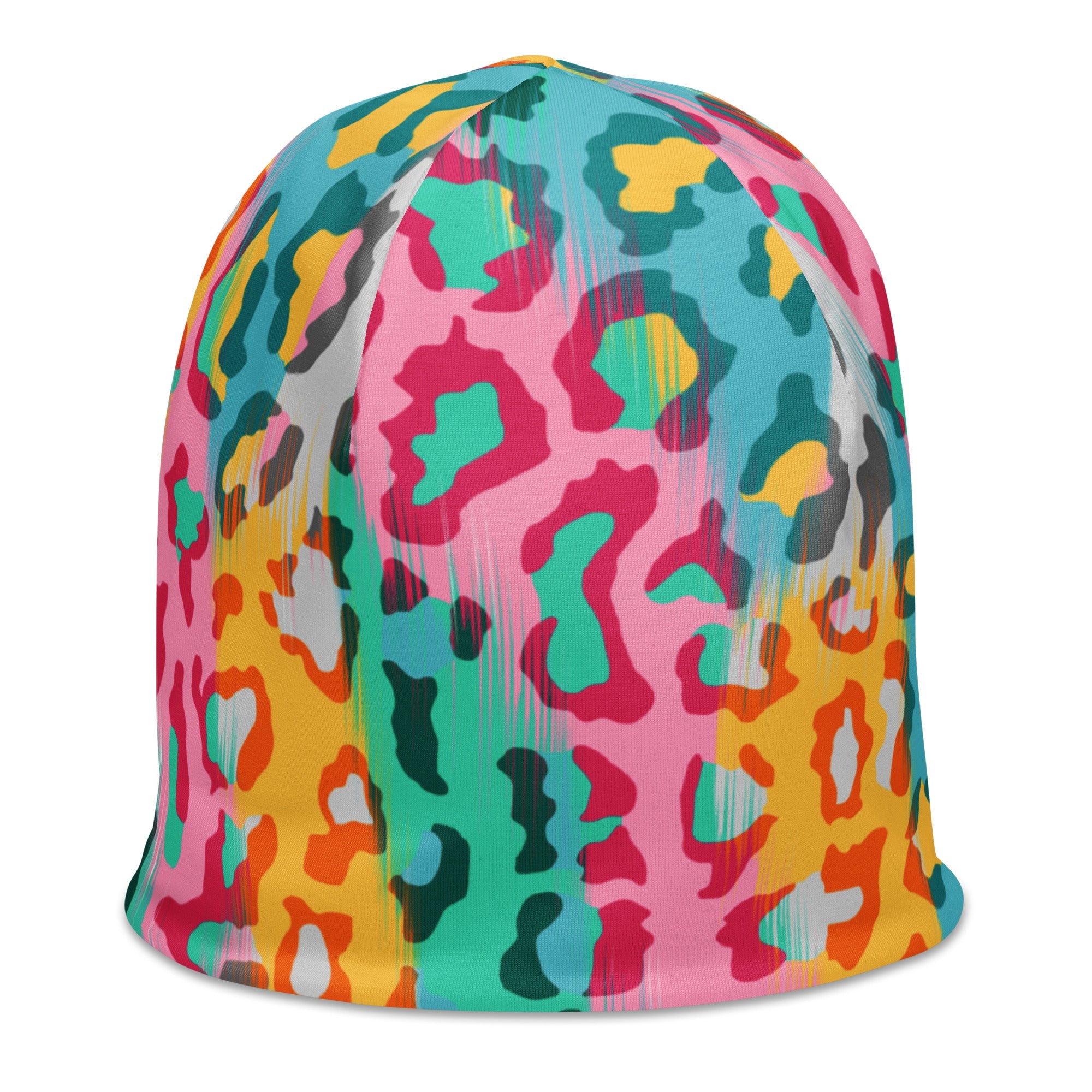 Leopard Print Beanie in Pink and Yellow | Camo Colors