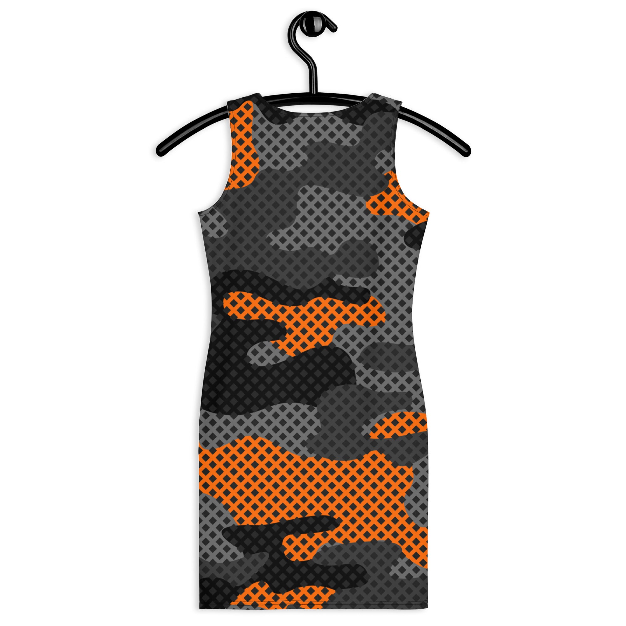 Camo Dress | Black & Orange Pixel | Tight Bodycon Fit Camo Colors