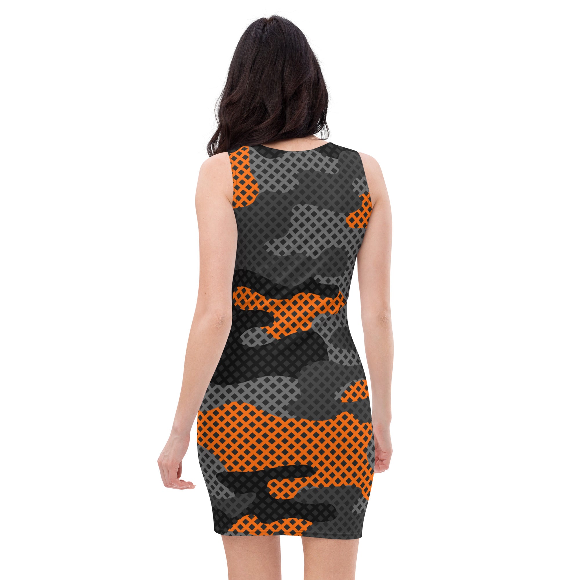 Camo Dress | Black & Orange Pixel | Tight Bodycon Fit Camo Colors