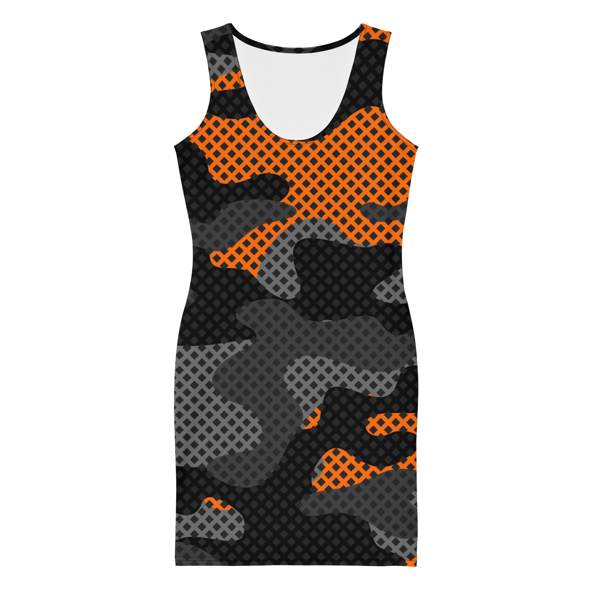 Camo Dress | Black & Orange Pixel | Tight Bodycon Fit Camo Colors