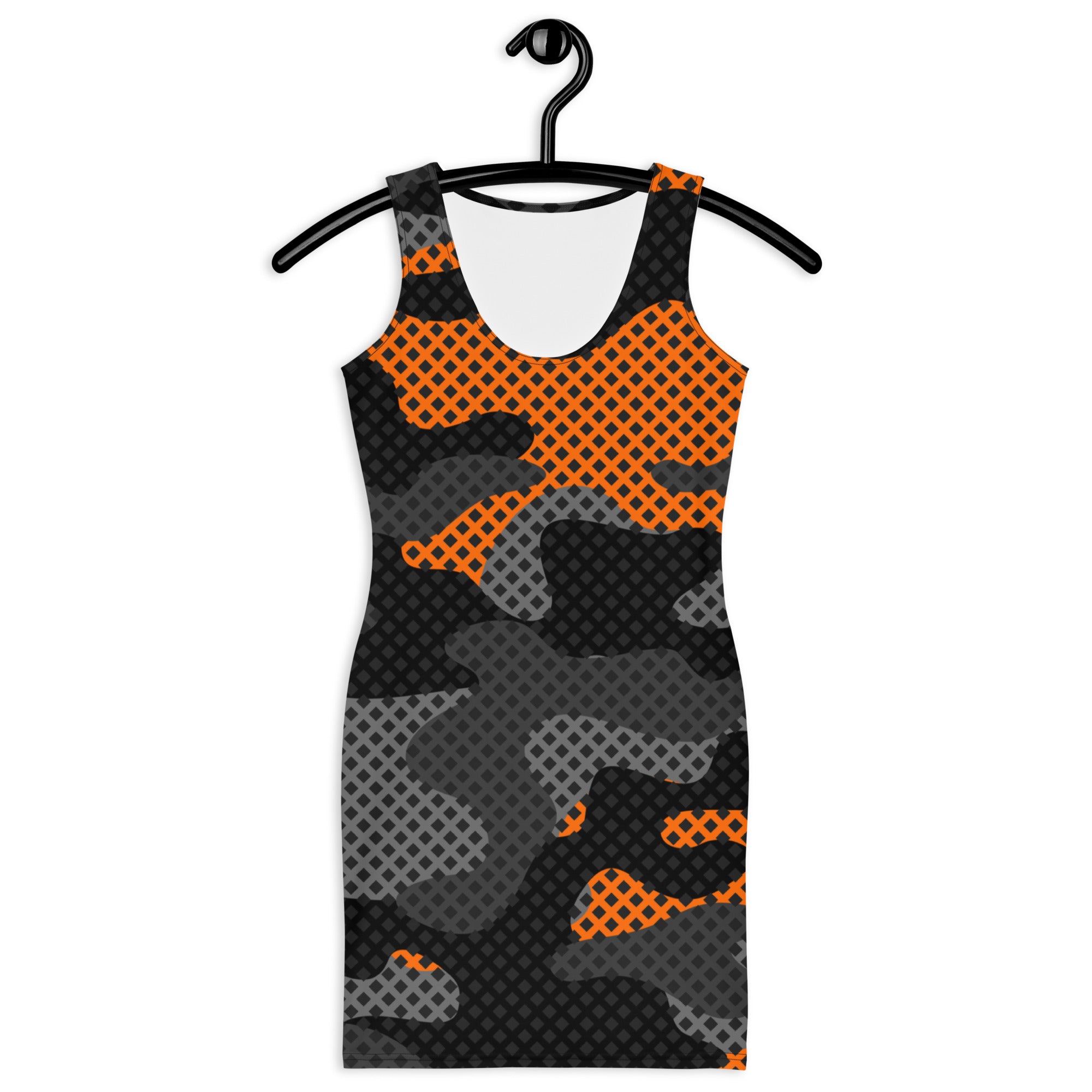 Camo Dress | Black & Orange Pixel | Tight Bodycon Fit Camo Colors