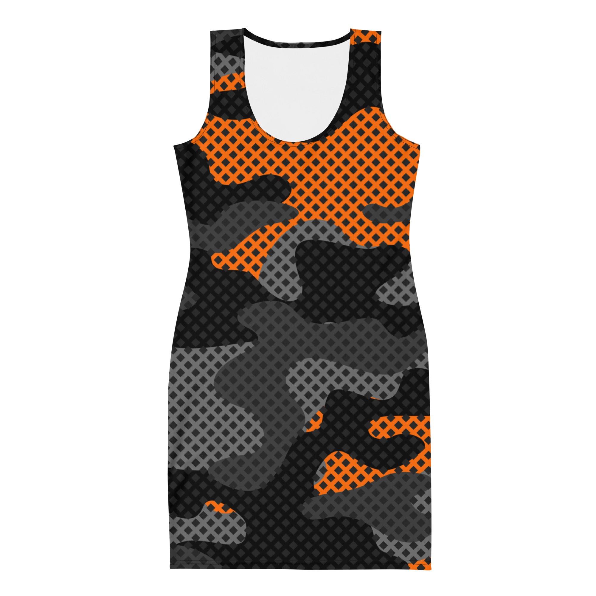 Camo Dress | Black & Orange Pixel | Tight Bodycon Fit Camo Colors