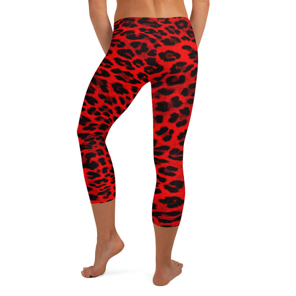 Red Leopard Print Capri Leggings | Camo Colors