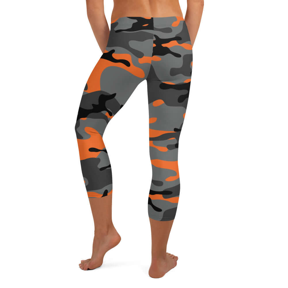 Capri Camo Leggings | Army Style in Black and Orange | Camo Colors