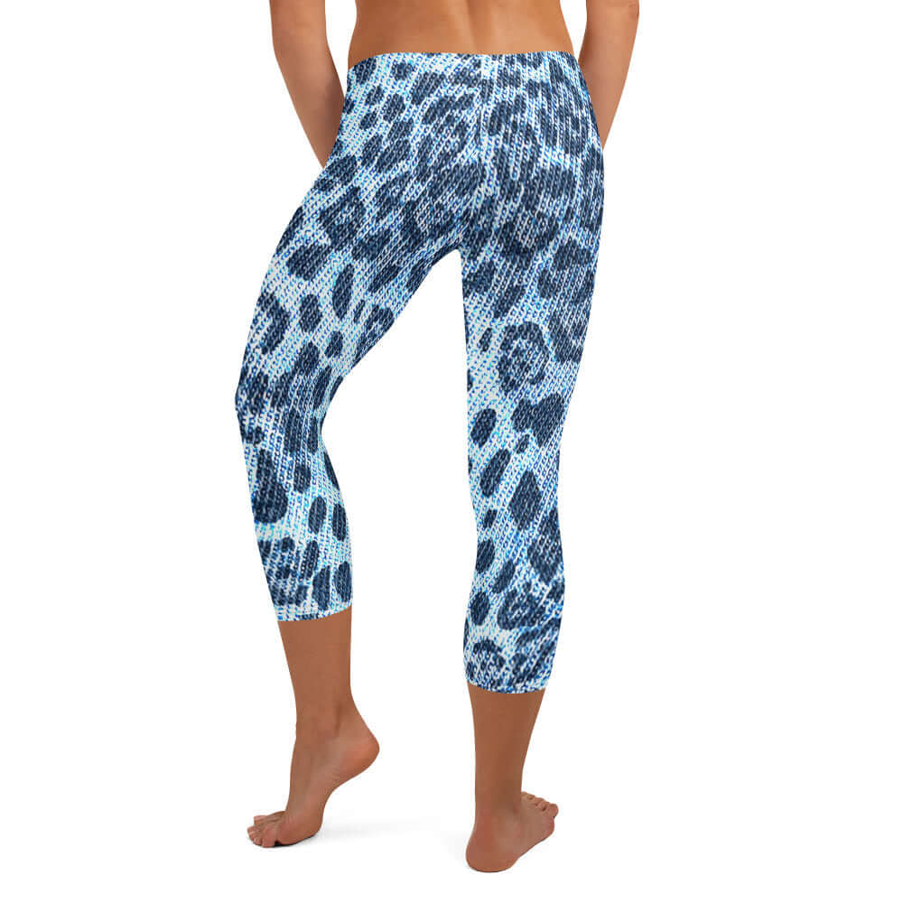 Capri Leggings | Blue Leopard Print | Denim-Style | Camo Colors