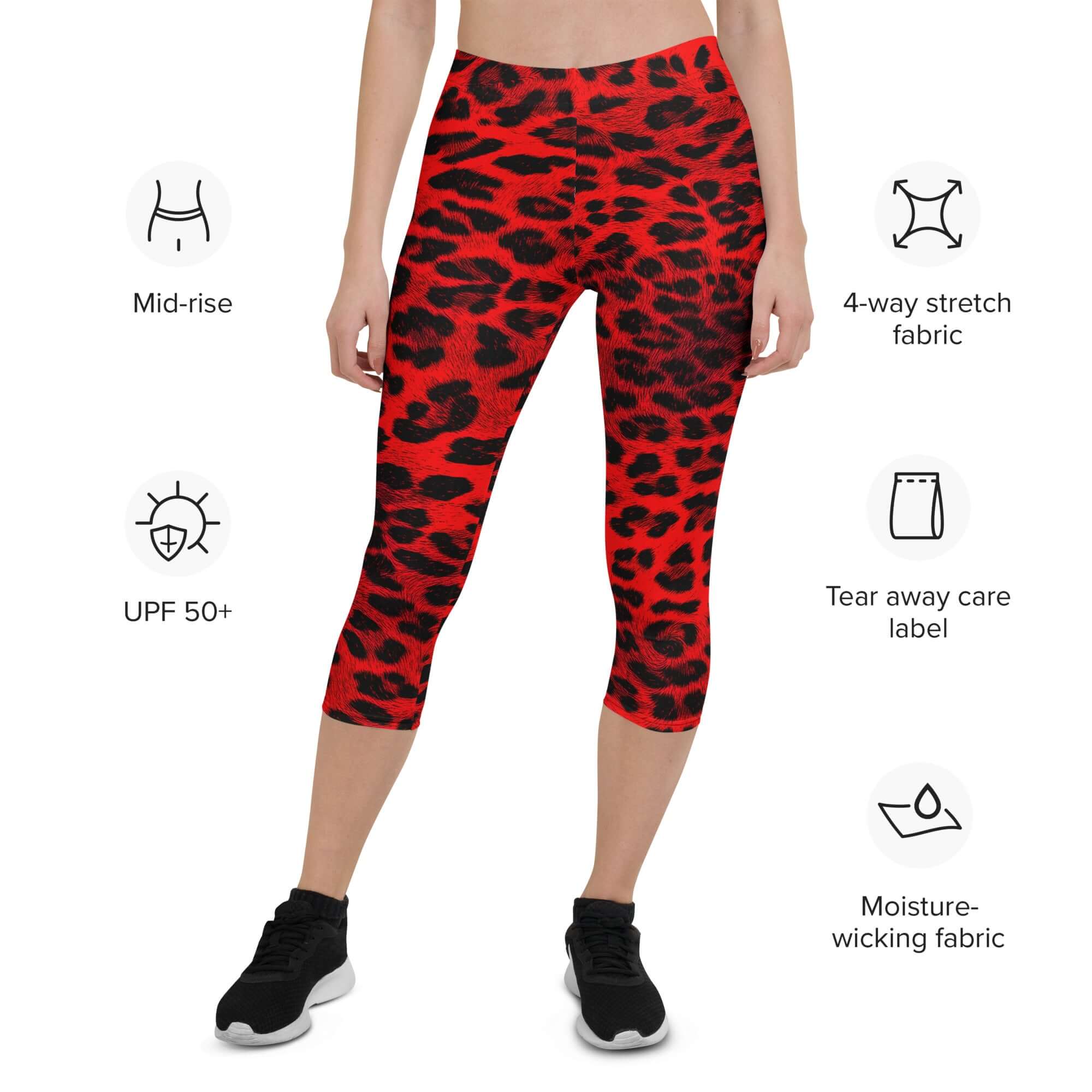 Red Leopard Print Capri Leggings | Camo Colors