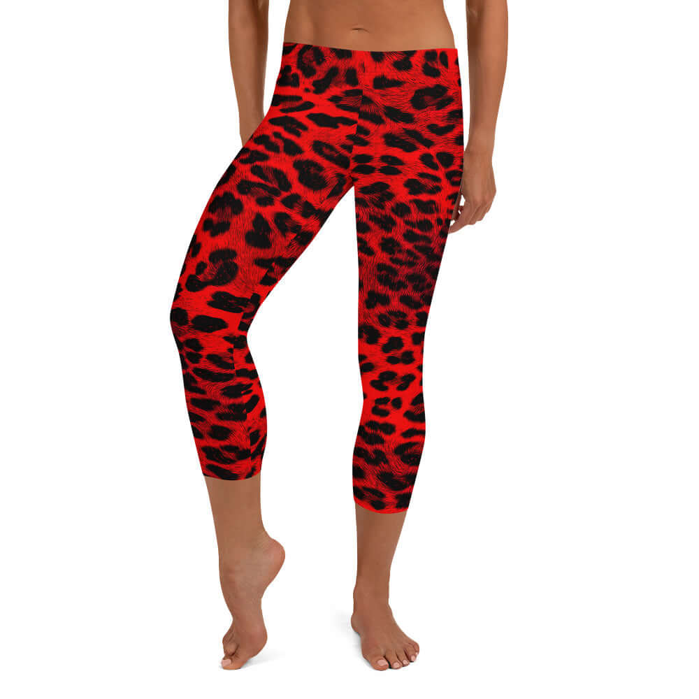 Red Leopard Print Capri Leggings | Camo Colors