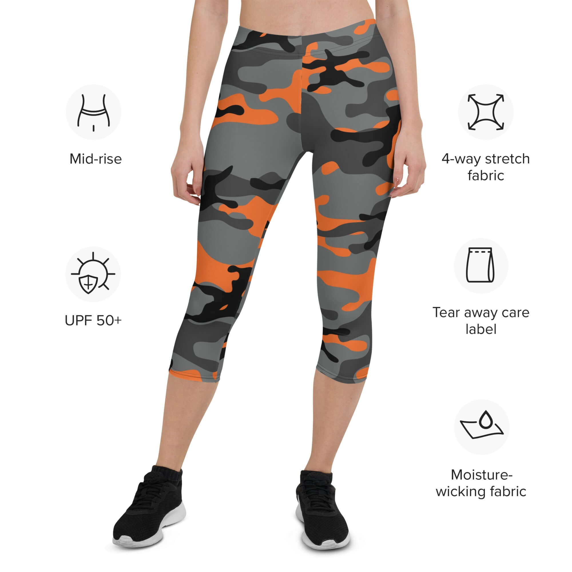 Capri Camo Leggings | Army Style in Black and Orange | Camo Colors