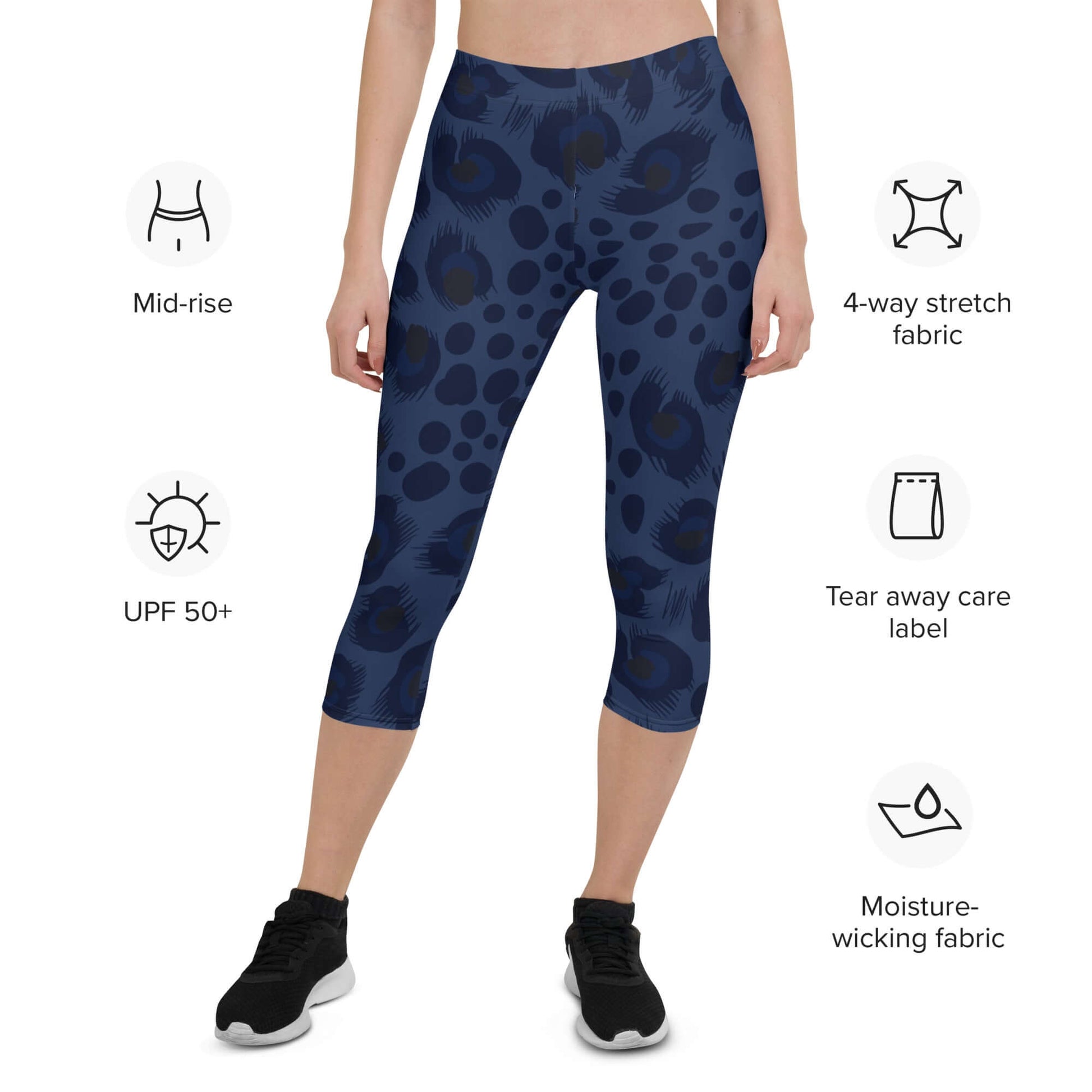 Capri Leggings | Deep Blue Leopard Print | Camo Colors