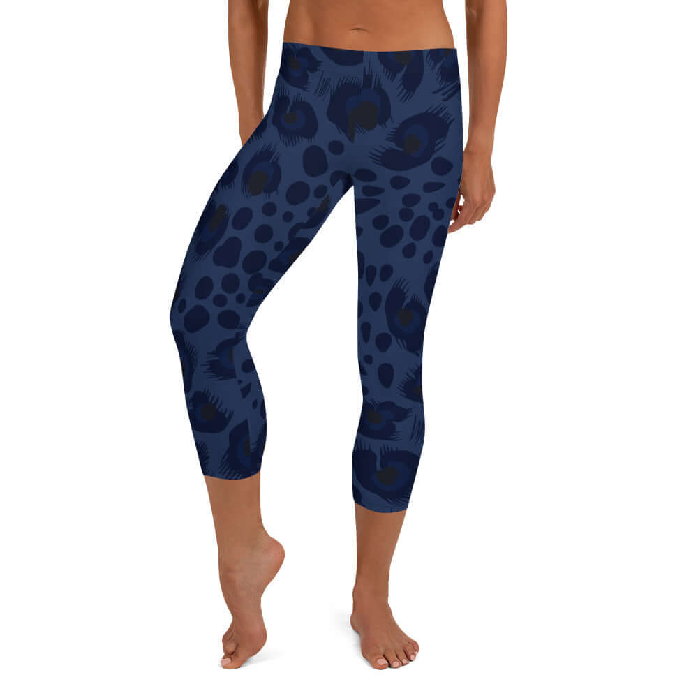 Capri Leggings | Deep Blue Leopard Print | Camo Colors