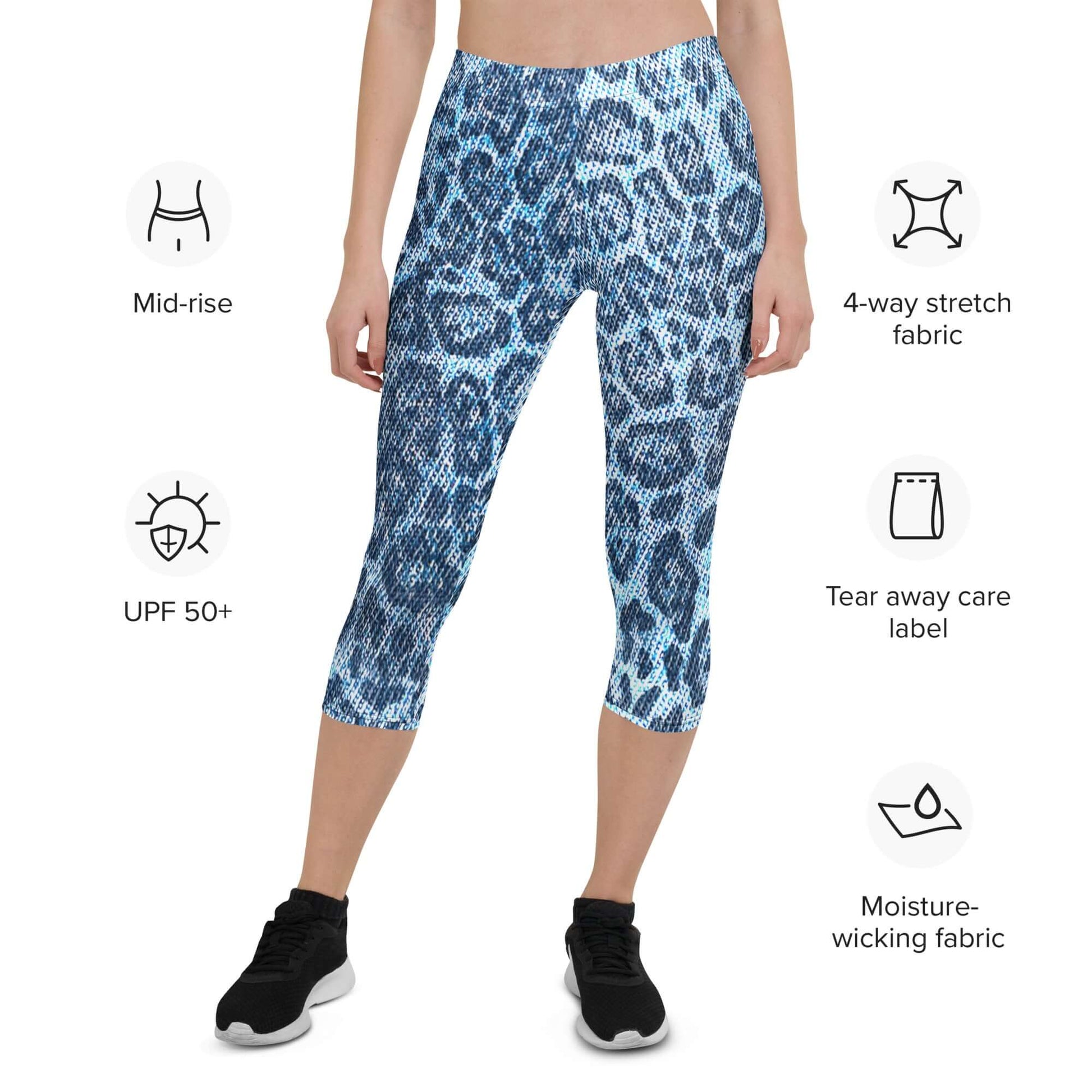 Capri Leggings | Blue Leopard Print | Denim-Style | Camo Colors